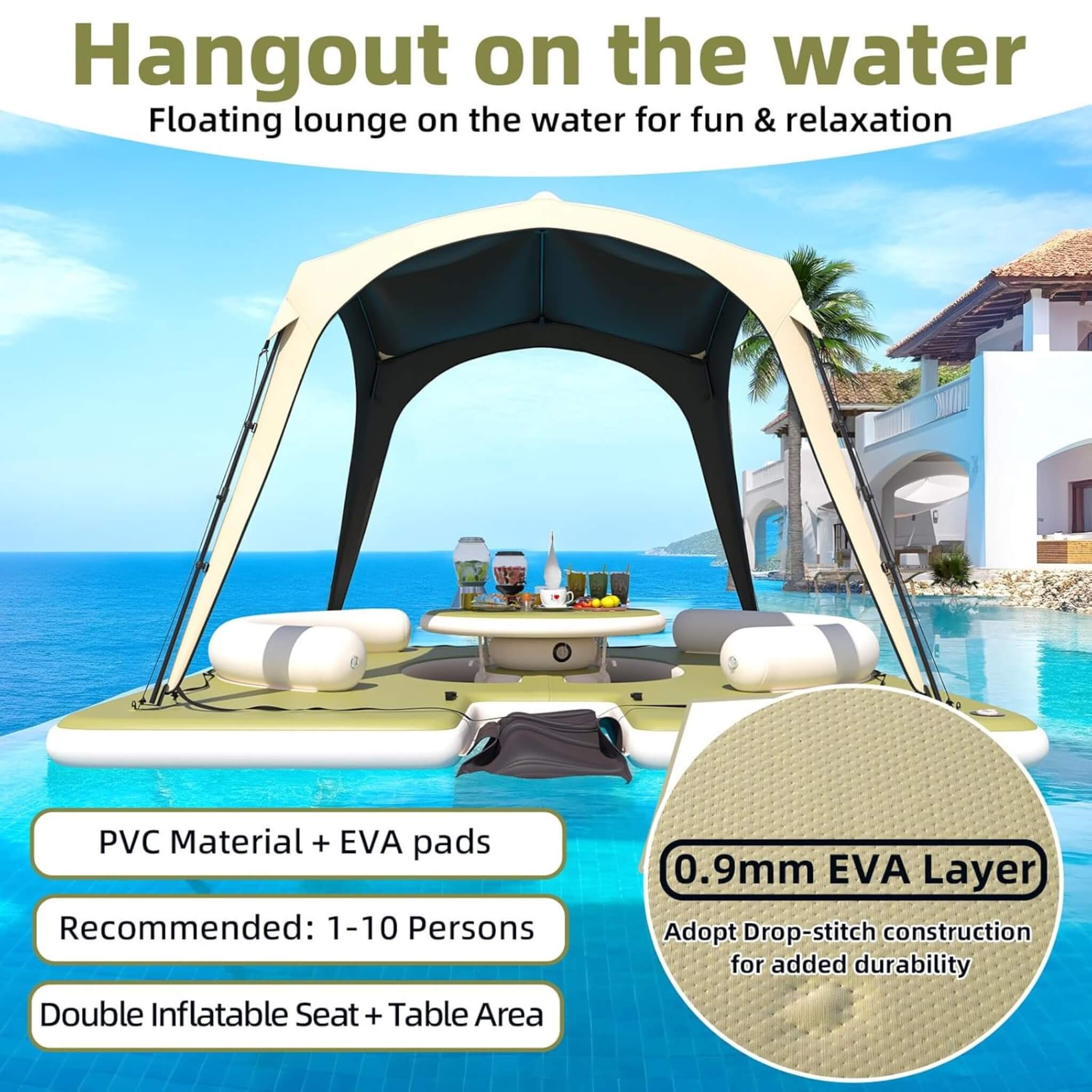 [11X11FT] Premium Floating Dock Lounge With With Ladder, Double Seats, Table, And Canopy (SAK49273) - Image 5