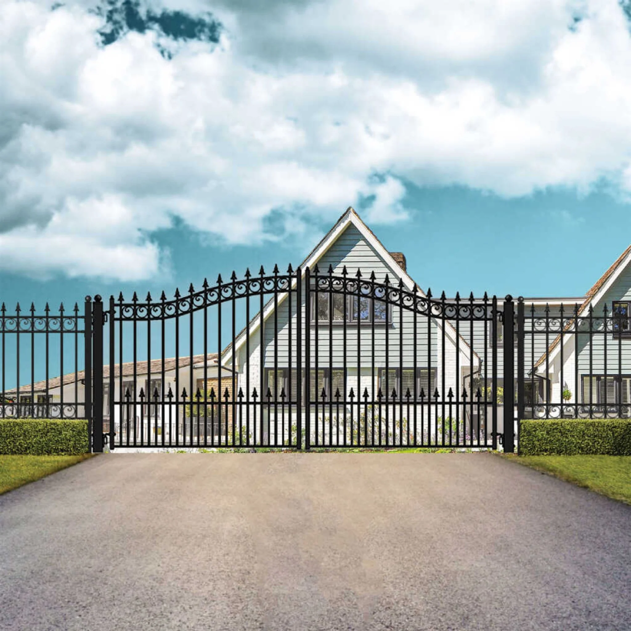 [12-18FT] Heavy-Duty Prague-Style Powder-Coated Galvanized Steel Dual Swing Driveway Gate (SAK48530) - Image 3