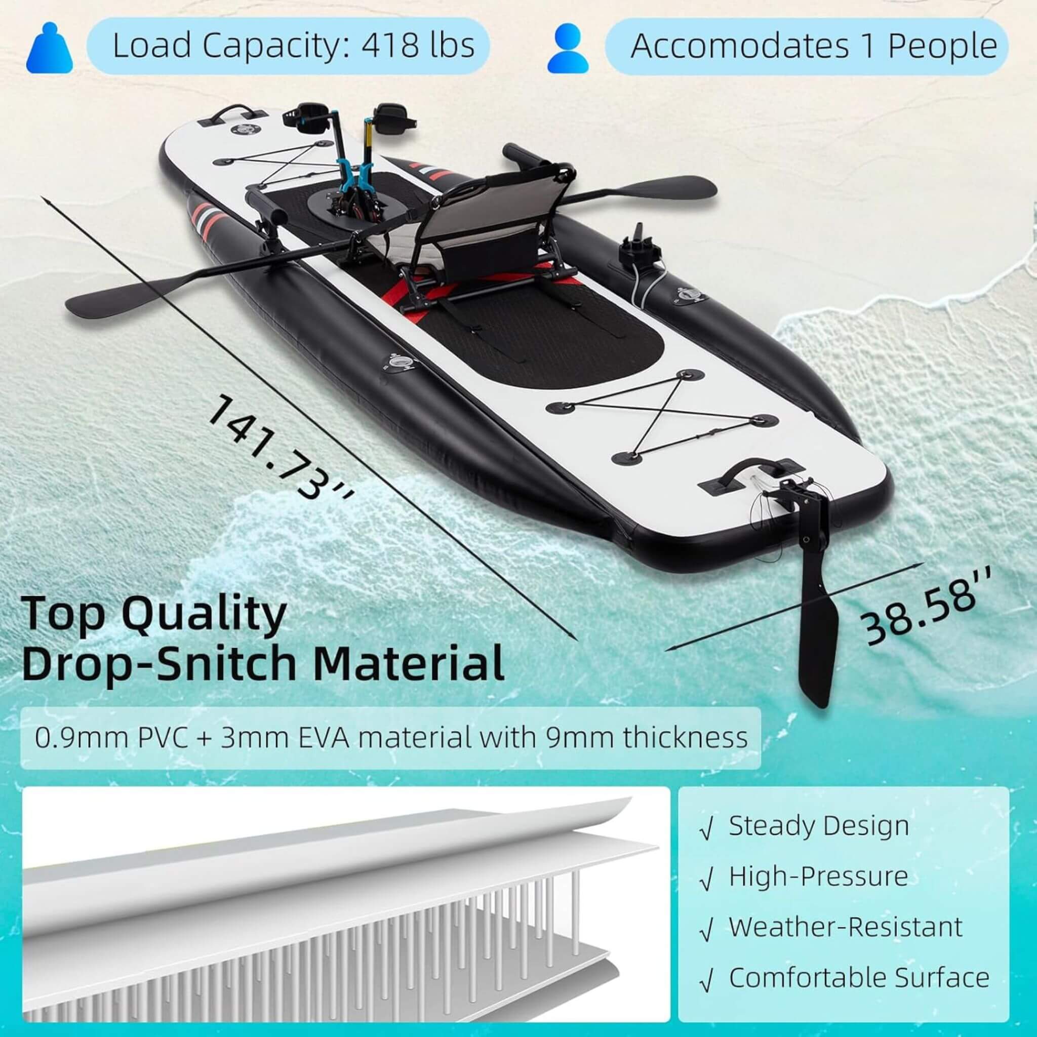 Premium 12FT Lightweight Inflatable Fishing Kayak With Pedal System (SAK15079) - Image 12