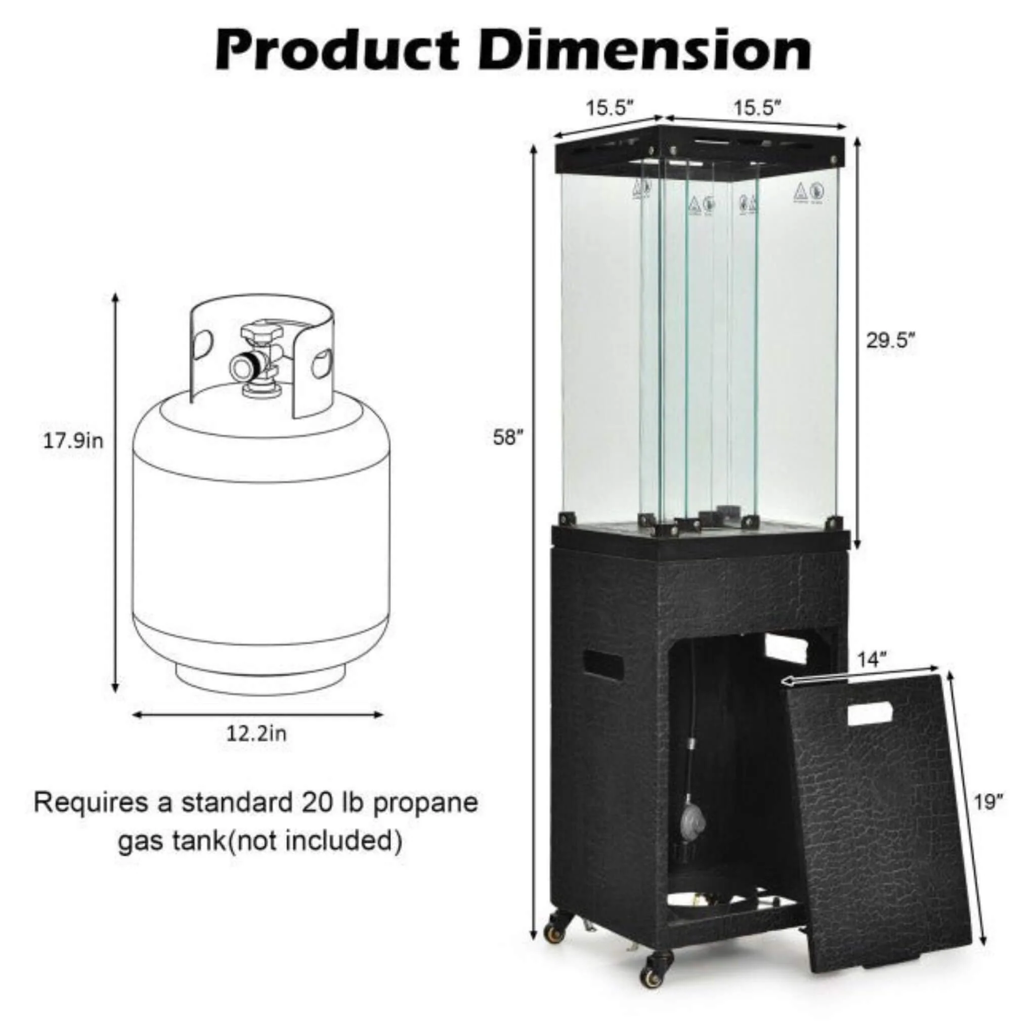 41K BTU Outdoor Propane Gas Patio Heater W/ Lockable Wheels (SAK98052) - Image 15