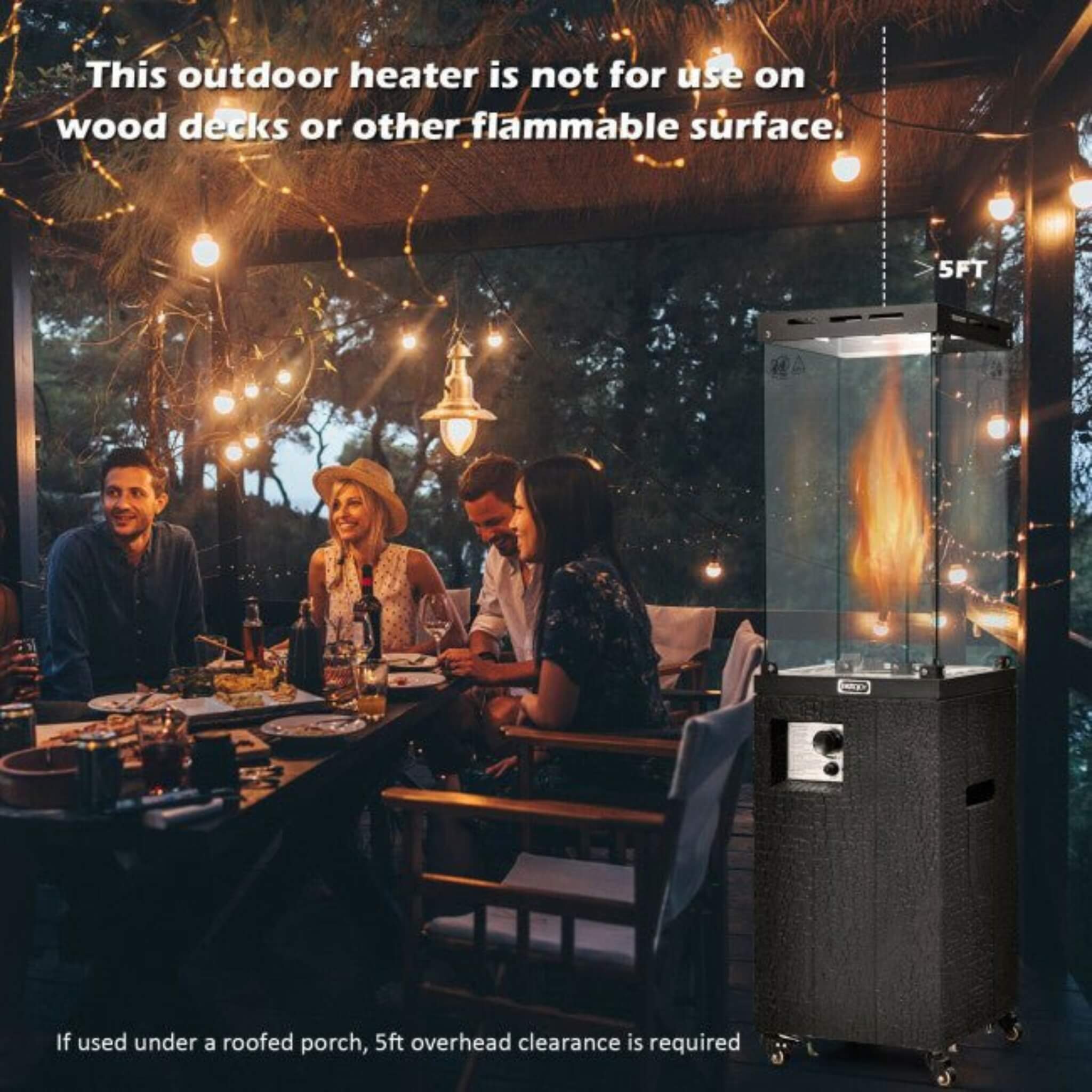 41K BTU Outdoor Propane Gas Patio Heater W/ Lockable Wheels (SAK98052) - Image 6