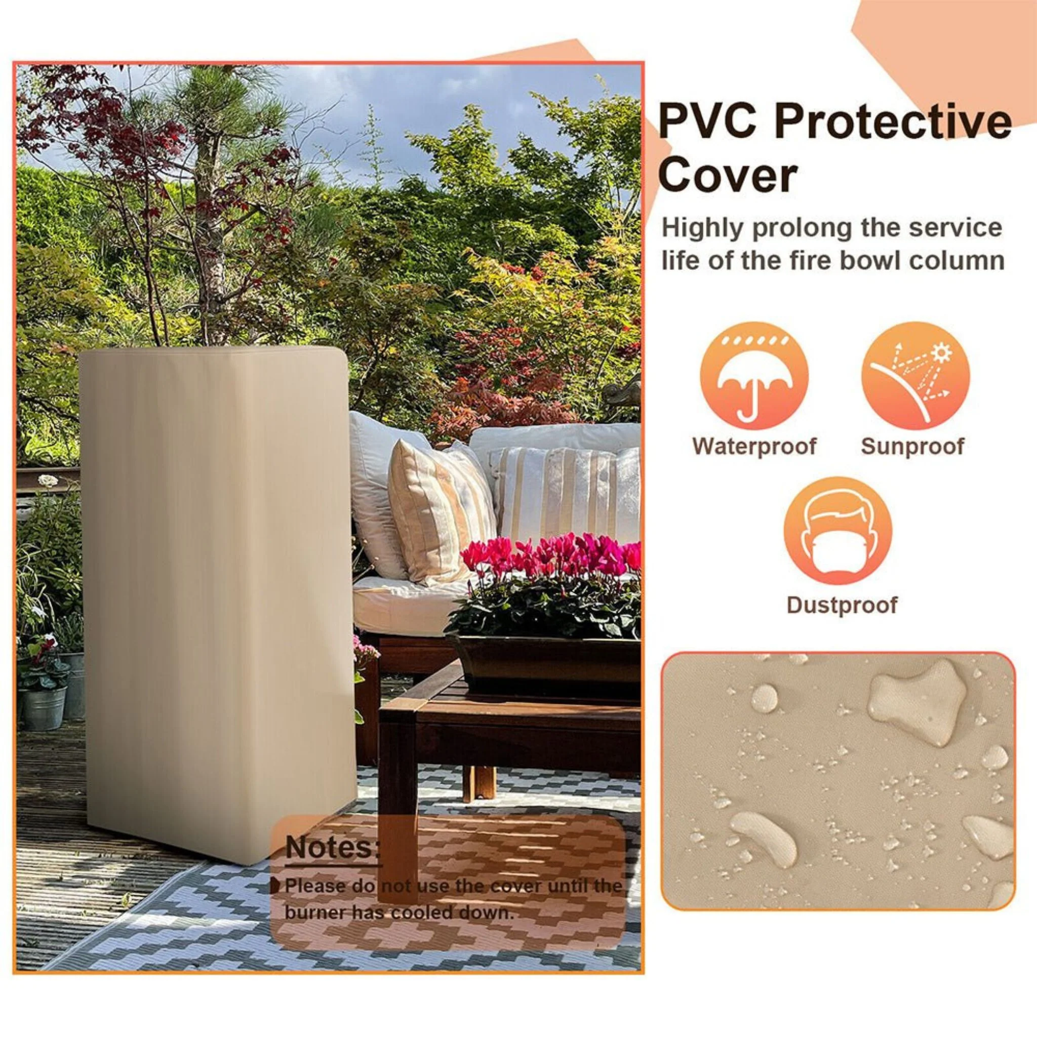 48-Inch Large Outdoor Propane Fire Bowl Column With Cover & Lava Rocks (SAK70938) - Image 5