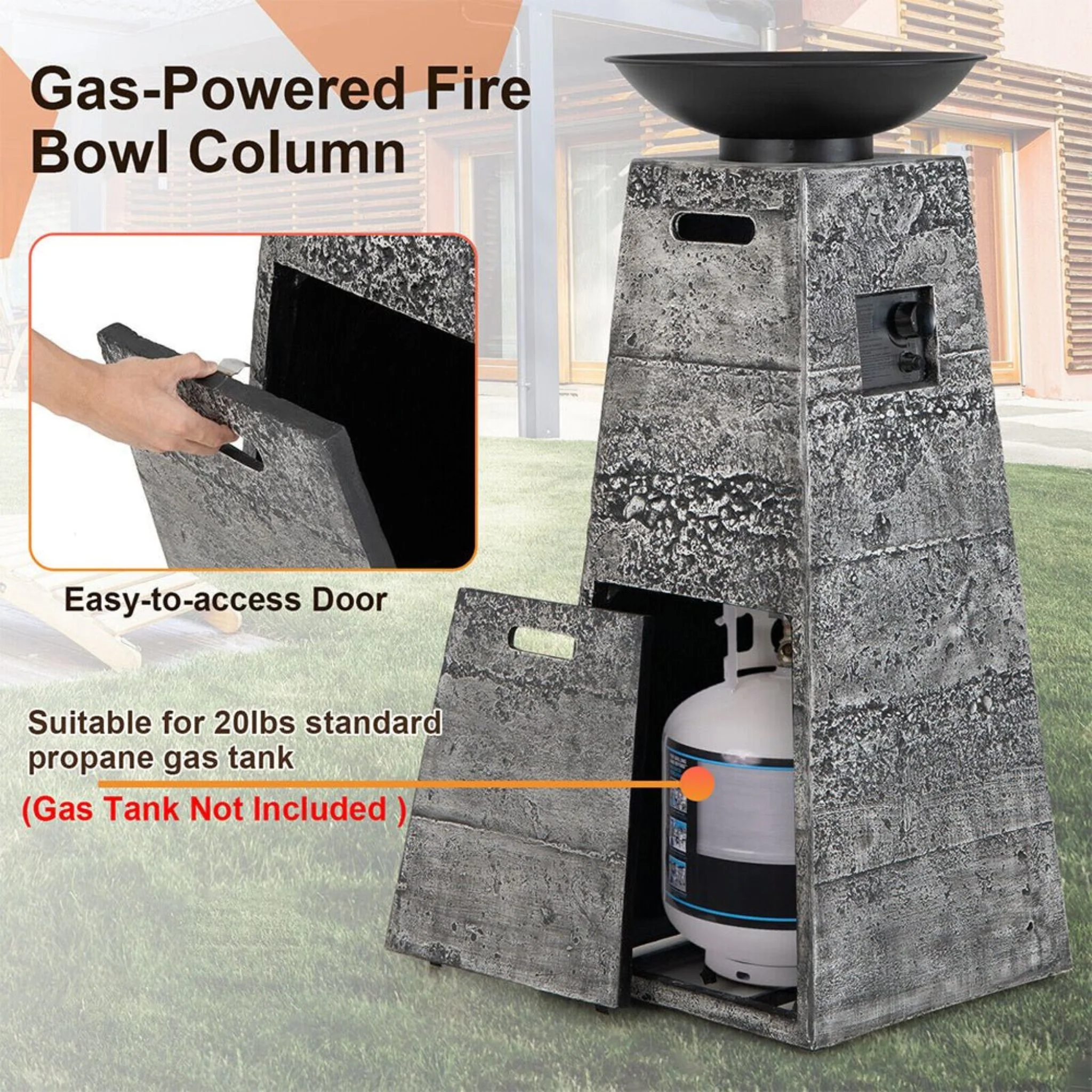 48-Inch Large Outdoor Propane Fire Bowl Column With Cover & Lava Rocks (SAK70938) - Image 7