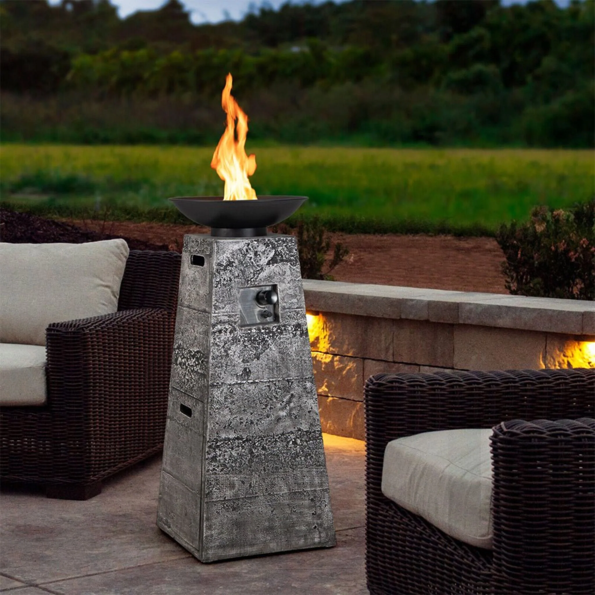 48-Inch Large Outdoor Propane Fire Bowl Column With Cover & Lava Rocks (SAK70938) - Image 8