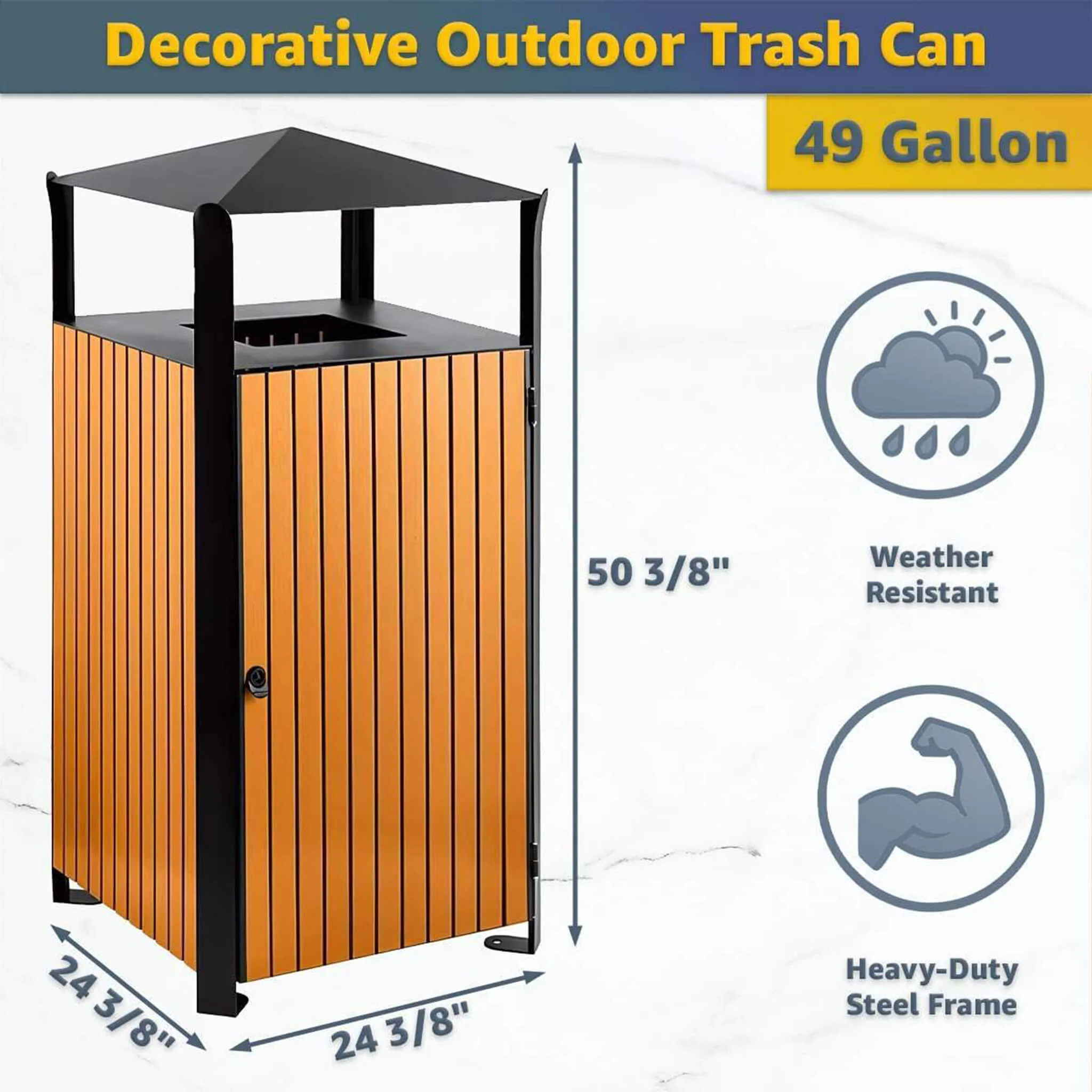 49-Gallon Heavy-Duty Commercial Outdoor Trash Can With Covered Top (SAK72136) - Image 7