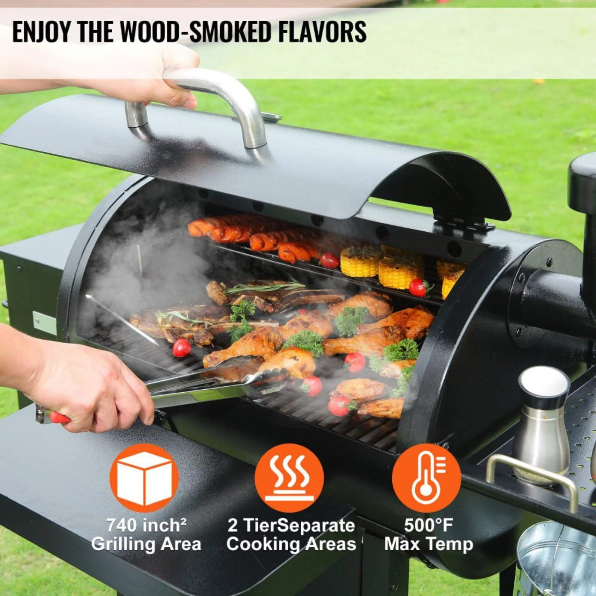 53-Inch Heavy-Duty Portable Wood Pellet BBQ Grill With Cart (SAK93641) - Image 3
