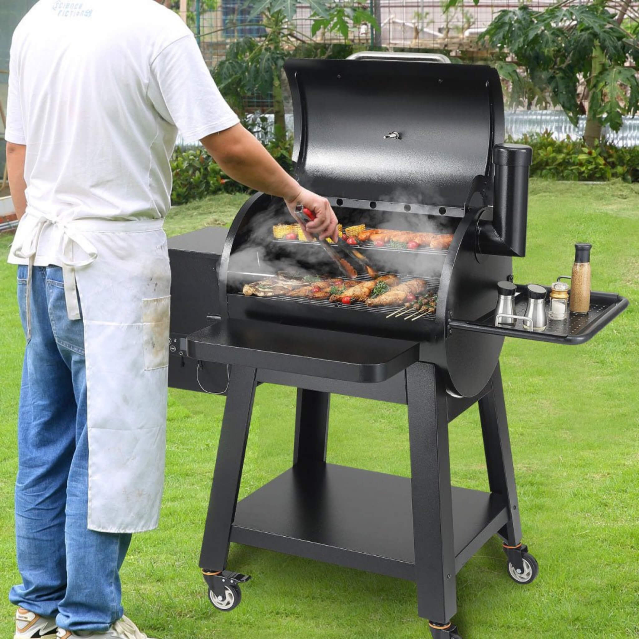 53-Inch Heavy-Duty Portable Wood Pellet BBQ Grill With Cart (SAK93641) - Image 7