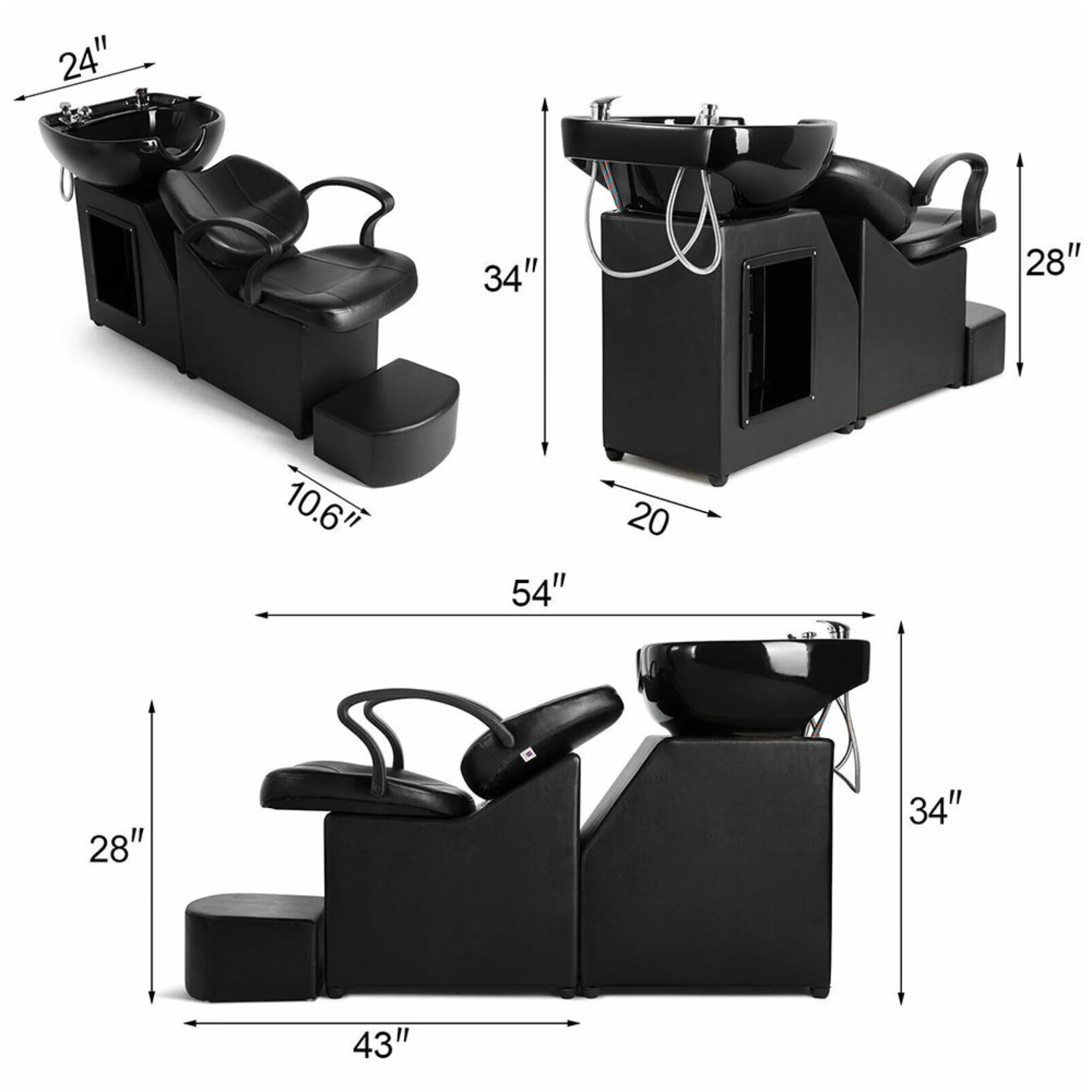 53-Inch Large Premium Salon Barber Backwash Shampoo Chair W/ Bowl, Sink & Footrest (SAK18745) - Image 12