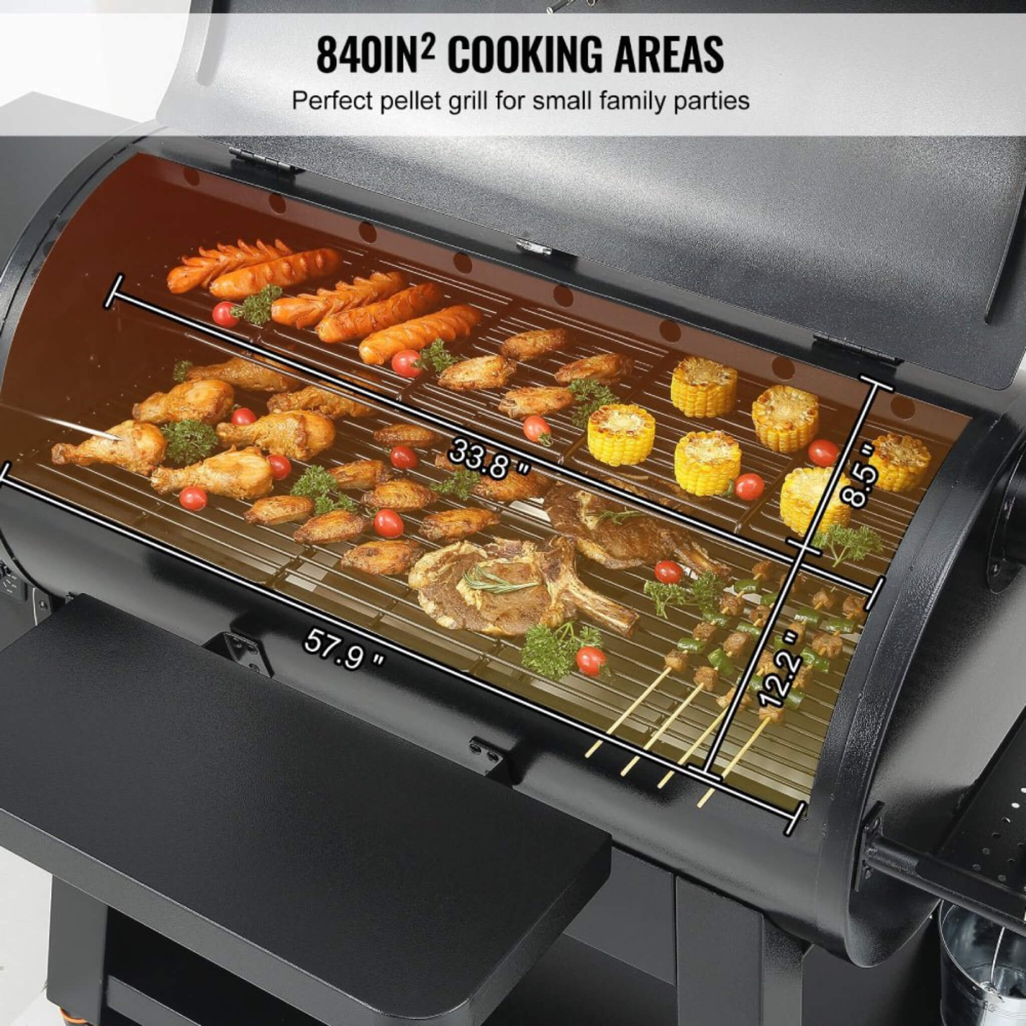 62-Inch Heavy-Duty Portable Wood Pellet BBQ Grill With Cart (SAK91308) - Image 13