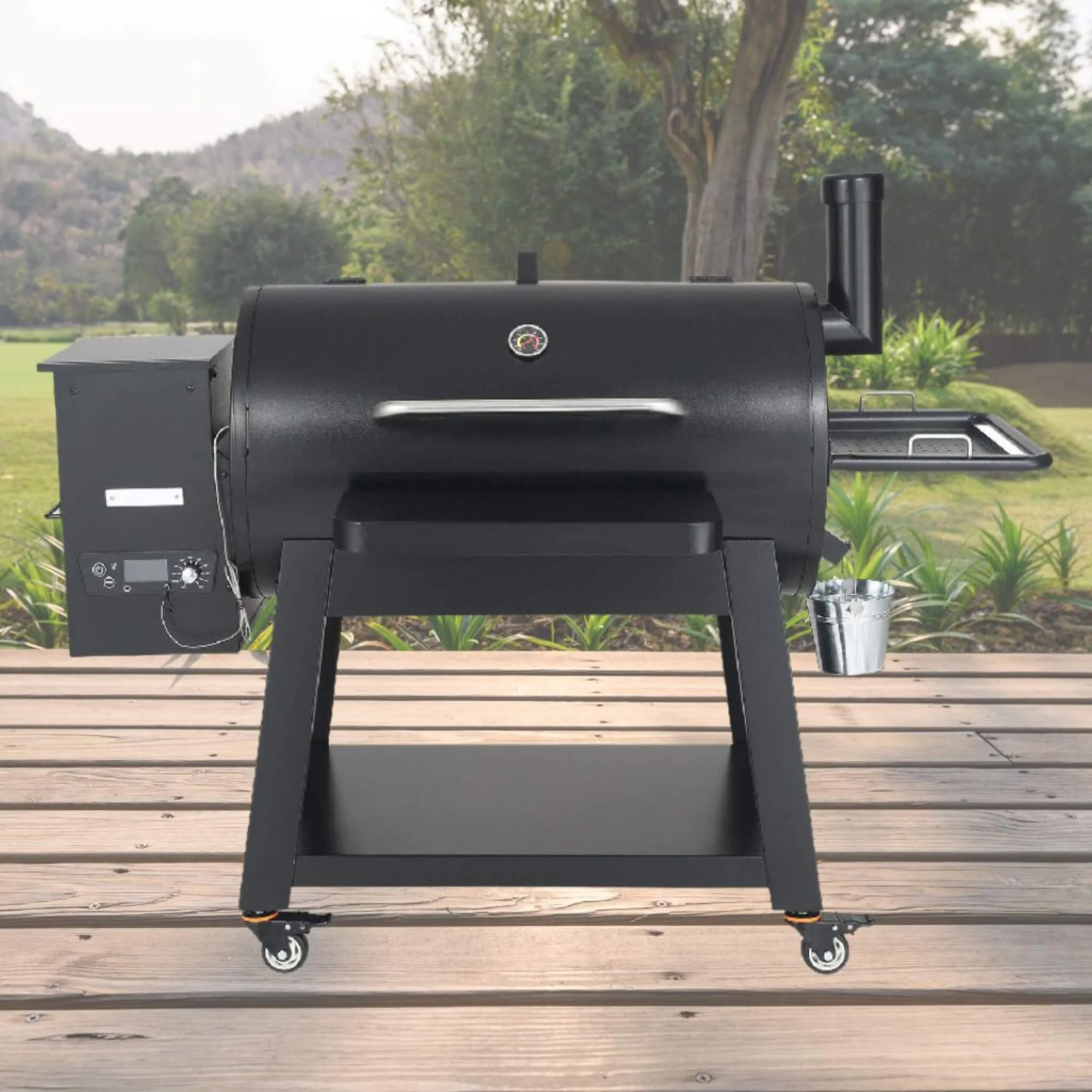 62-Inch Heavy-Duty Portable Wood Pellet BBQ Grill With Cart (SAK91308) - Image 15