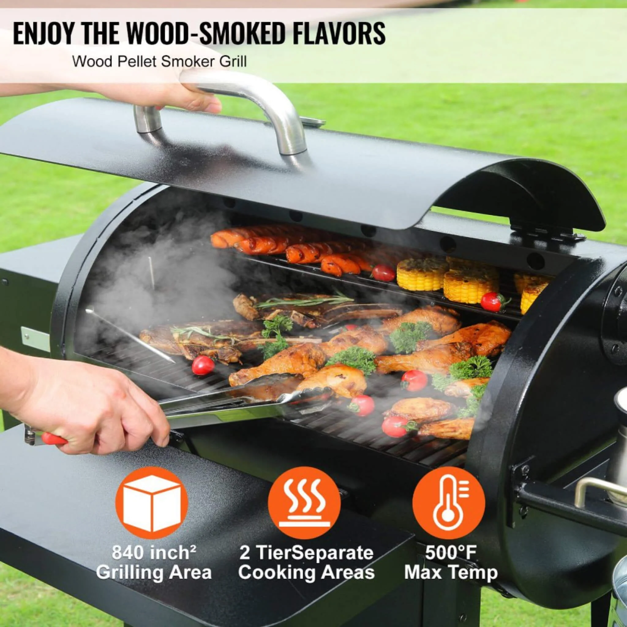 62-Inch Heavy-Duty Portable Wood Pellet BBQ Grill With Cart (SAK91308) - Image 4