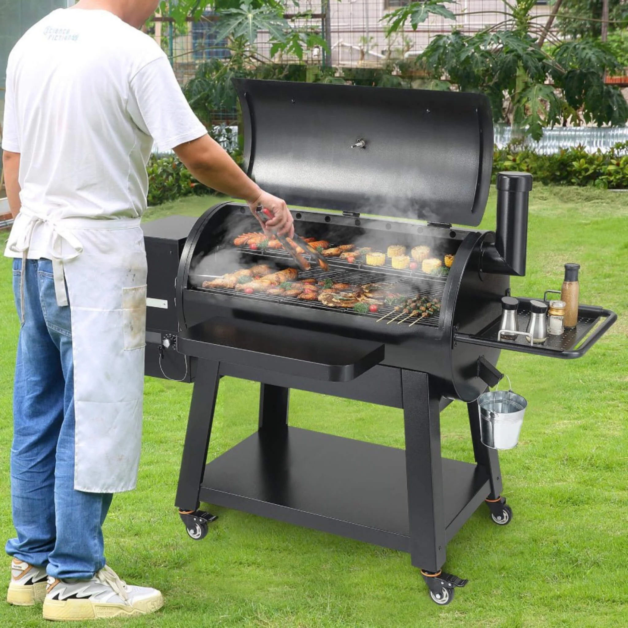 62-Inch Heavy-Duty Portable Wood Pellet BBQ Grill With Cart (SAK91308) - Image 9