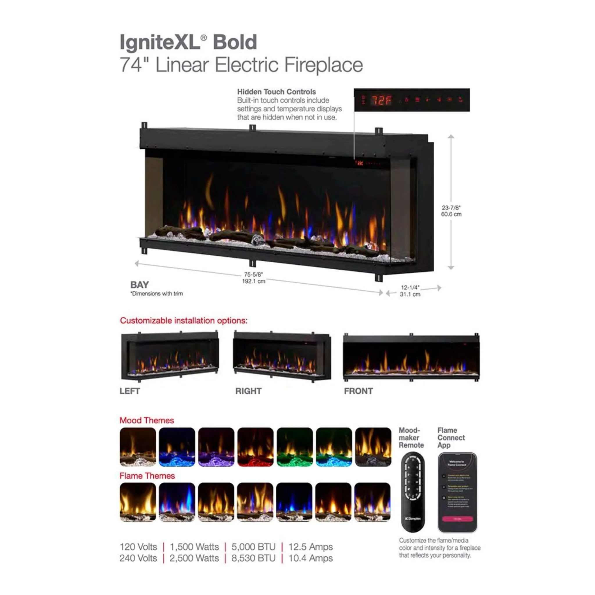 Dimplex IgniteXL Bold 74-Inch Deep Built-In Linear Electric Fireplace [XLF7417-XD] (SAK78959) - Image 9