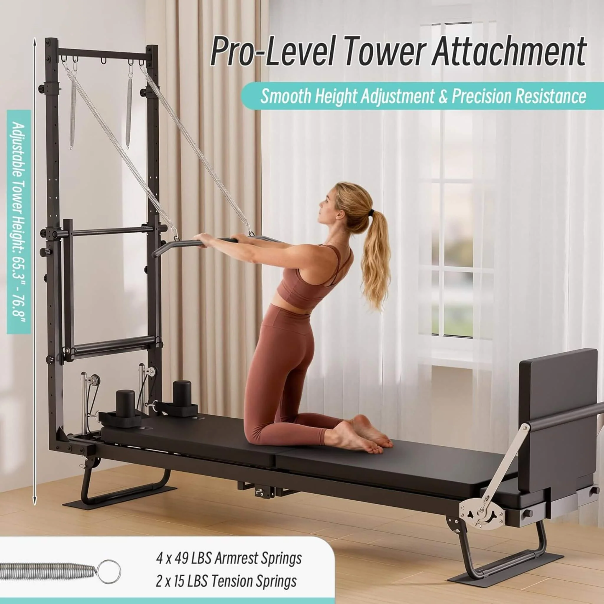 Core Pilates Foldable Dual Resistance Pilates Reformer Machine With Tower (SAK96041) - Image 4