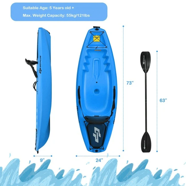 GoPlus 6FT Premium Youth Sit On Top Kayak W/ Paddles & Folding Backrest (SAK97198) - Image 11