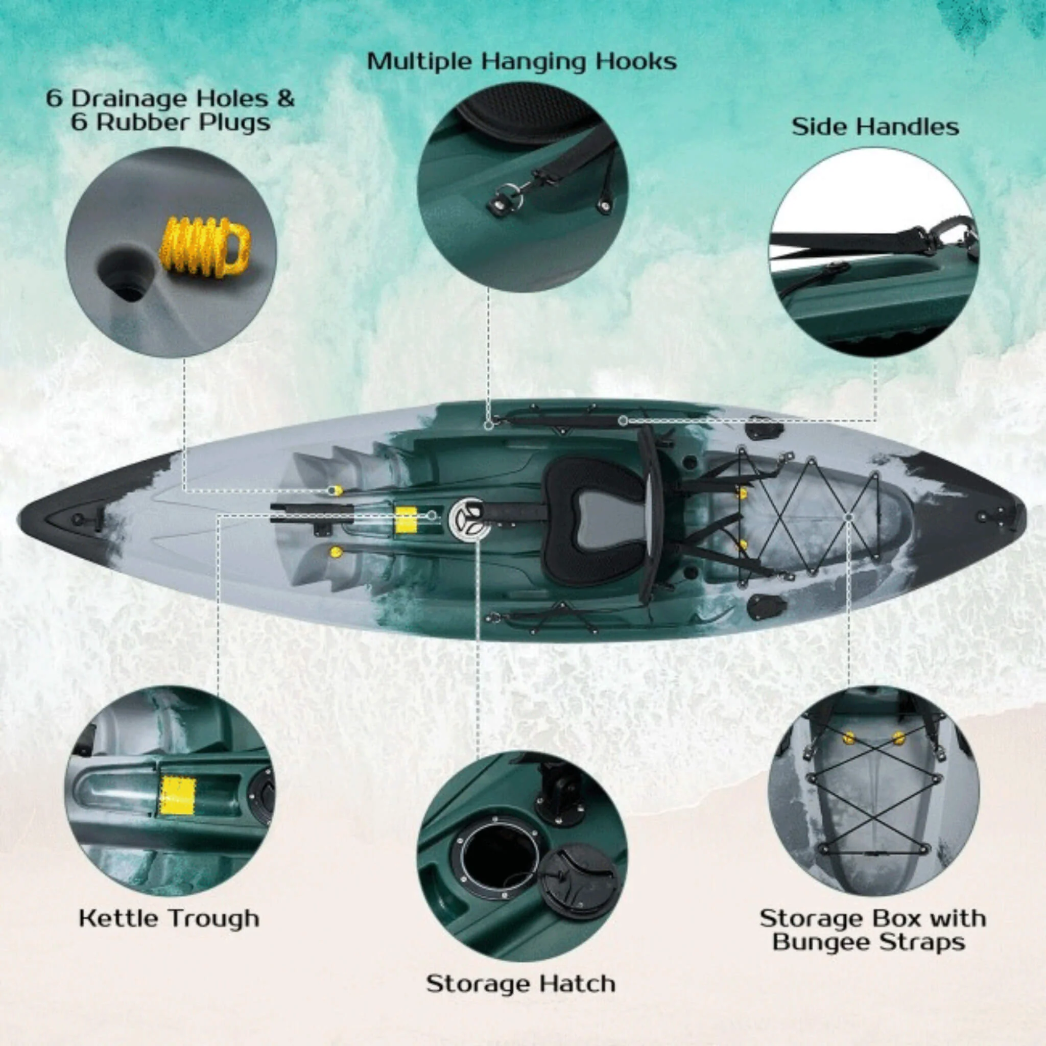 GoPlus 10FT Sit-On-Top Fishing Kayak Canoe With Fishing Rod Holders & Paddle (SAK91720) - Image 4