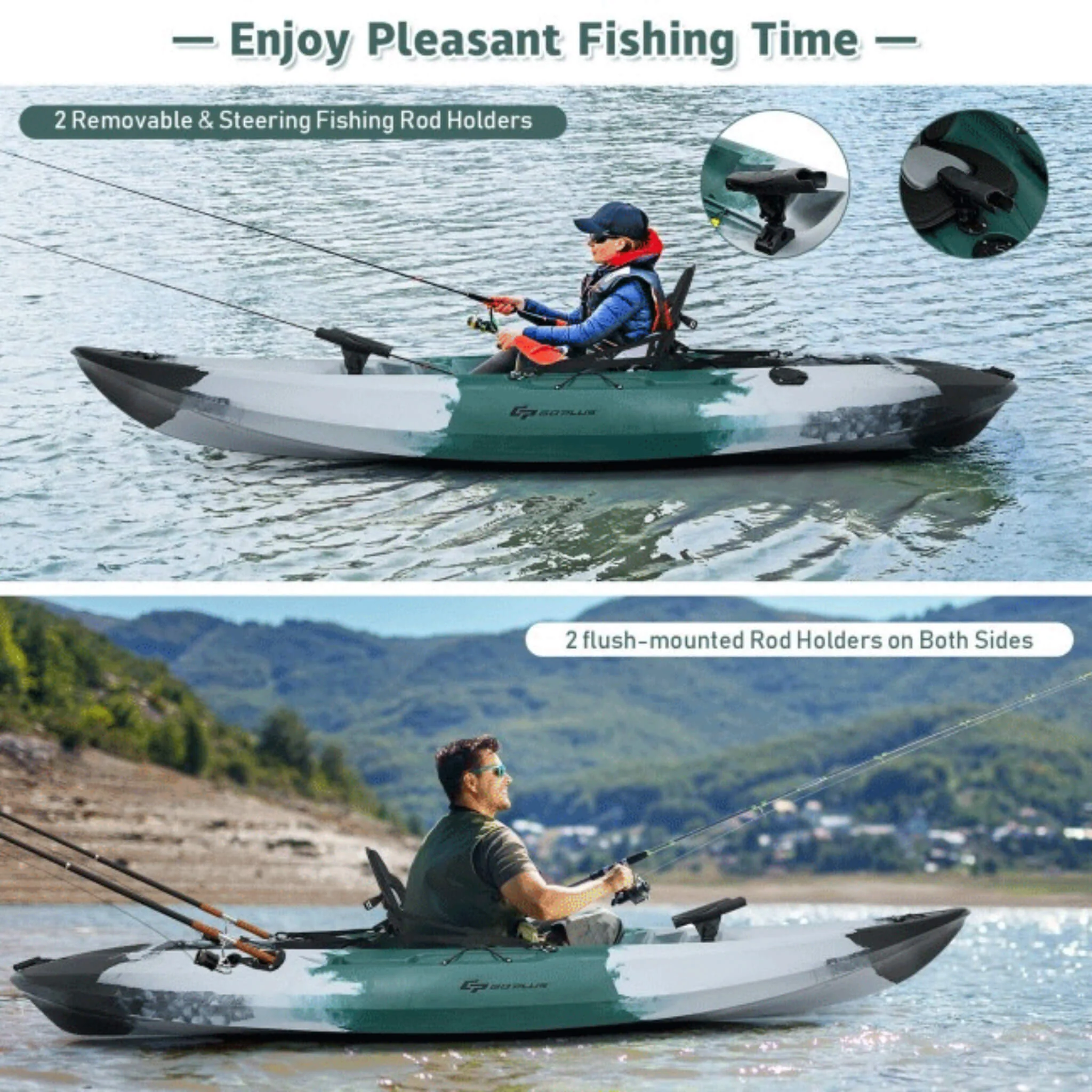 GoPlus 10FT Sit-On-Top Fishing Kayak Canoe With Fishing Rod Holders & Paddle (SAK91720) - Image 6