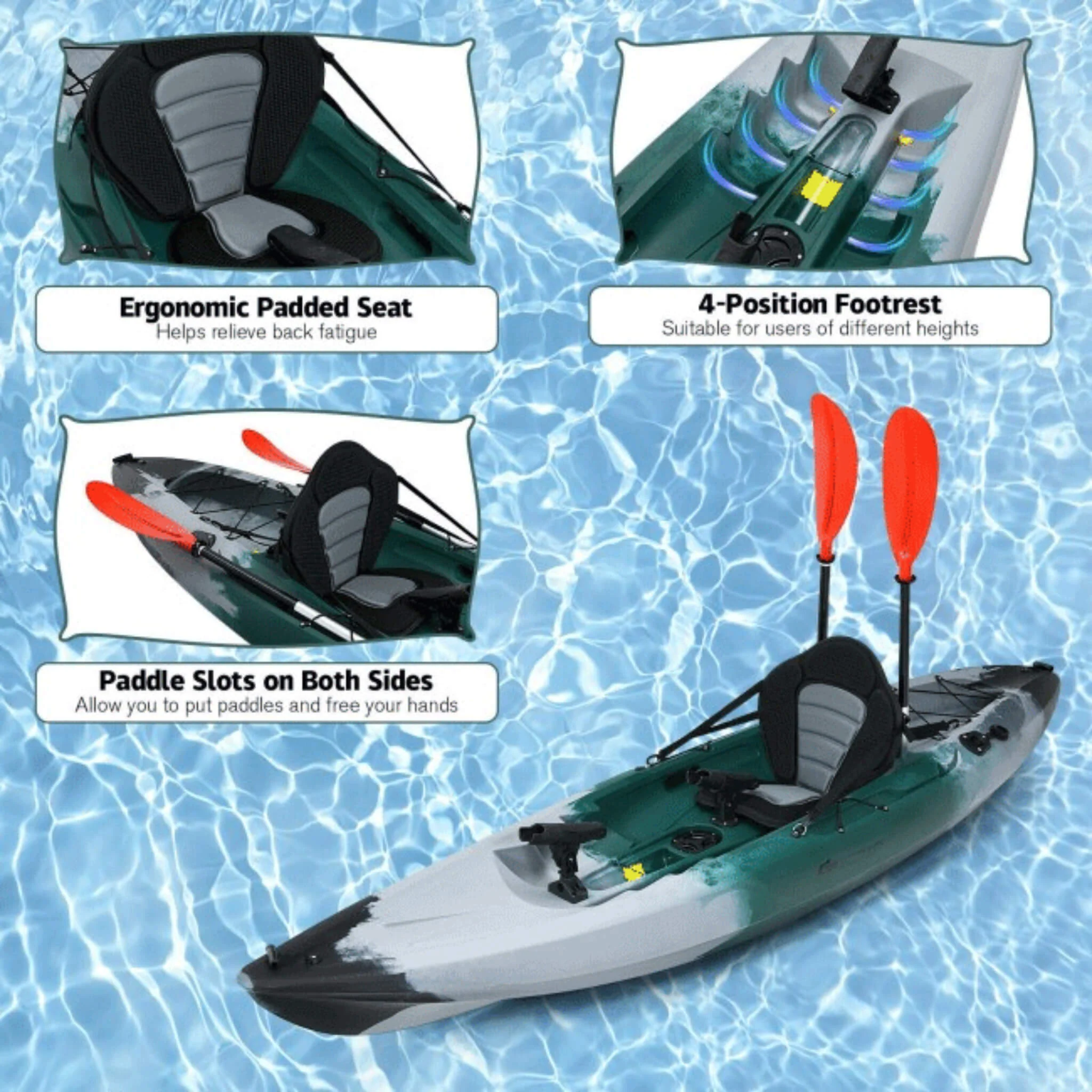GoPlus 10FT Sit-On-Top Fishing Kayak Canoe With Fishing Rod Holders & Paddle (SAK91720) - Image 8