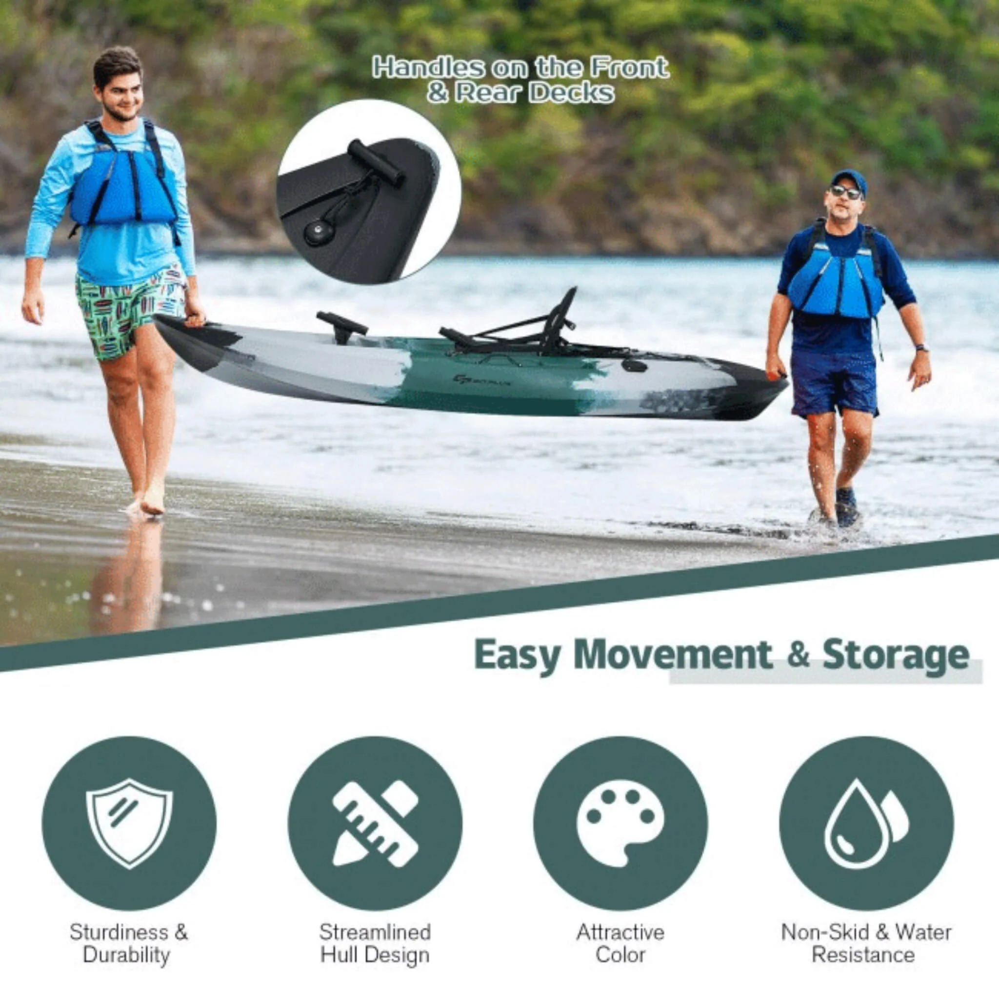GoPlus 10FT Sit-On-Top Fishing Kayak Canoe With Fishing Rod Holders & Paddle (SAK91720) - Image 9