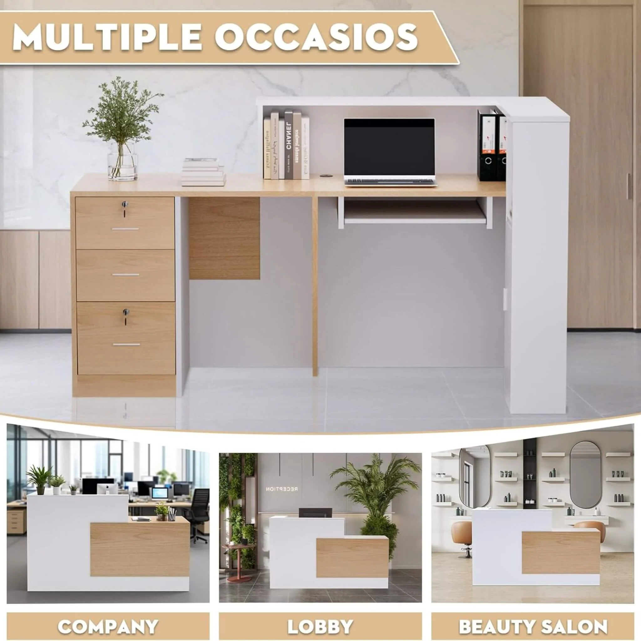 Velmor L-Shaped Modern Brown And White Reception Desk With Lockable Drawers (SAK26491) - Image 10