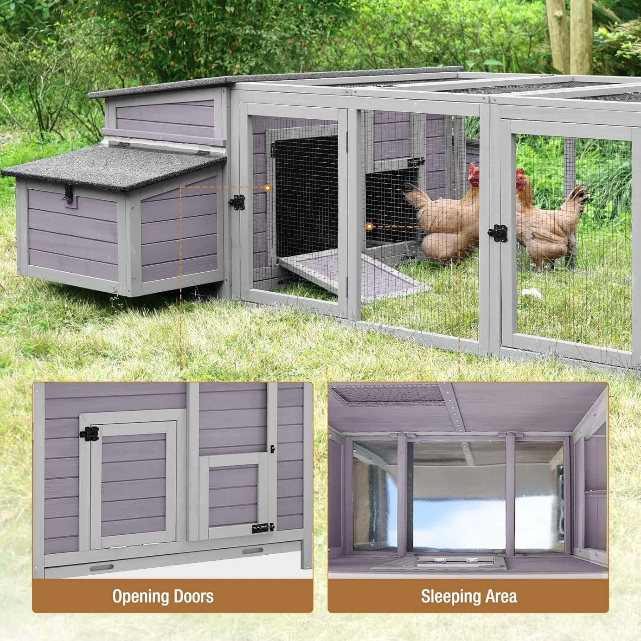 Large 103-Inch Outdoor Chicken Coop House With Run And Nesting Box [4-6 Chickens] (SAK53194) - Image 6