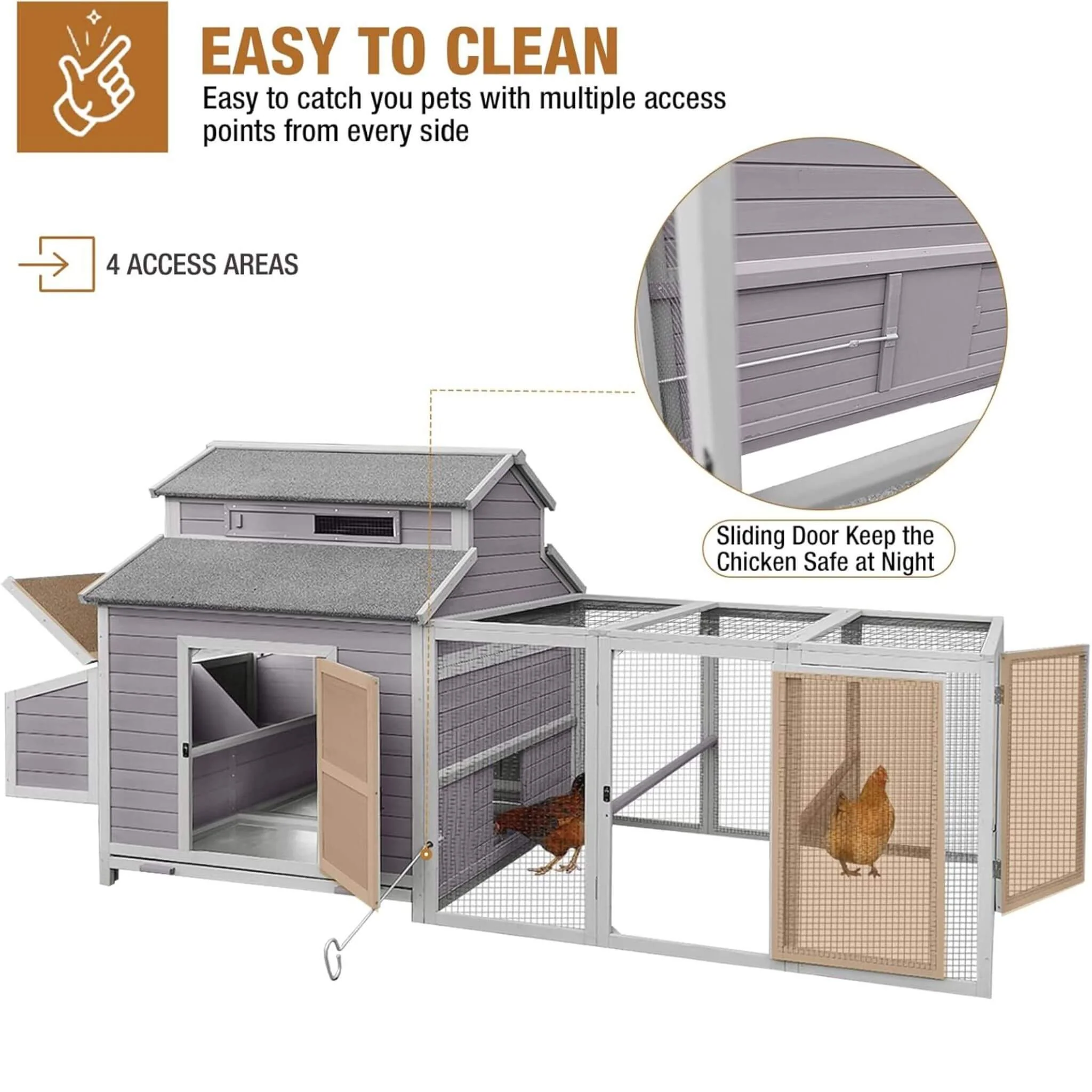Large 115-Inch Portable Chicken Coop With Run And Nesting Boxes [8-10 Chickens] (SAK18263) - Image 4