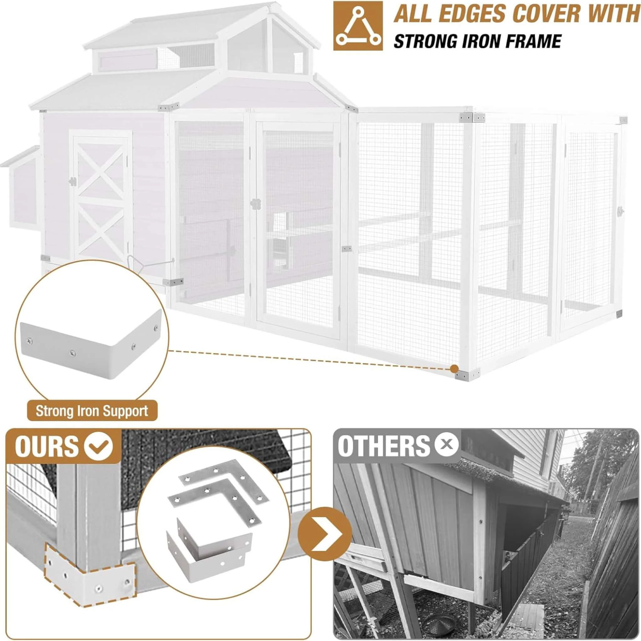 Large 115-Inch Portable Chicken Coop With Run And Nesting Boxes [8-10 Chickens] (SAK18263) - Image 9