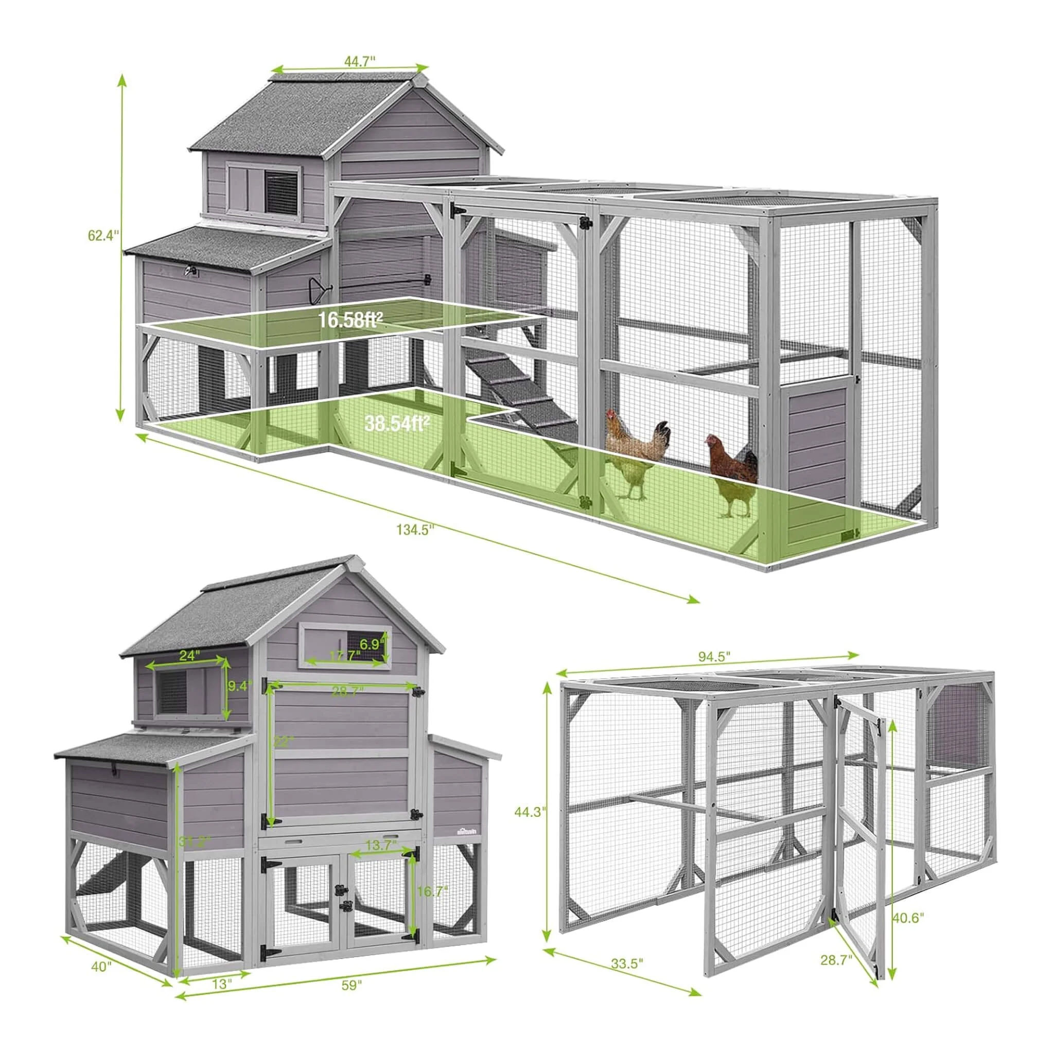 Large 137-Inch Wooden Chicken Coop With Run And 6 Nesting Boxes [10-15 Chickens] (SAK96430) - Image 8