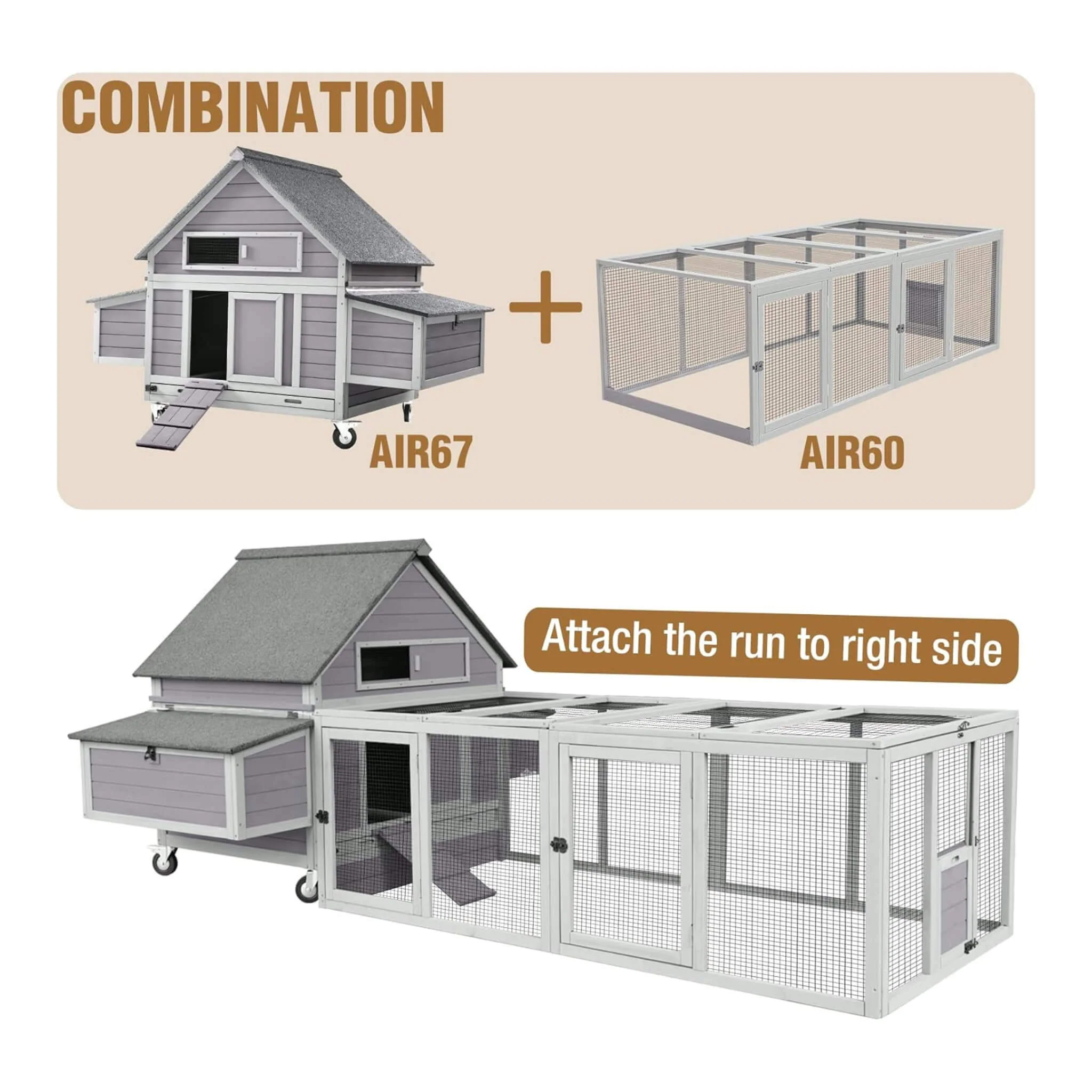 Large 63-Inch Movable Wooden Hen House With Wheels And Nesting Box (SAK50791) - Image 5