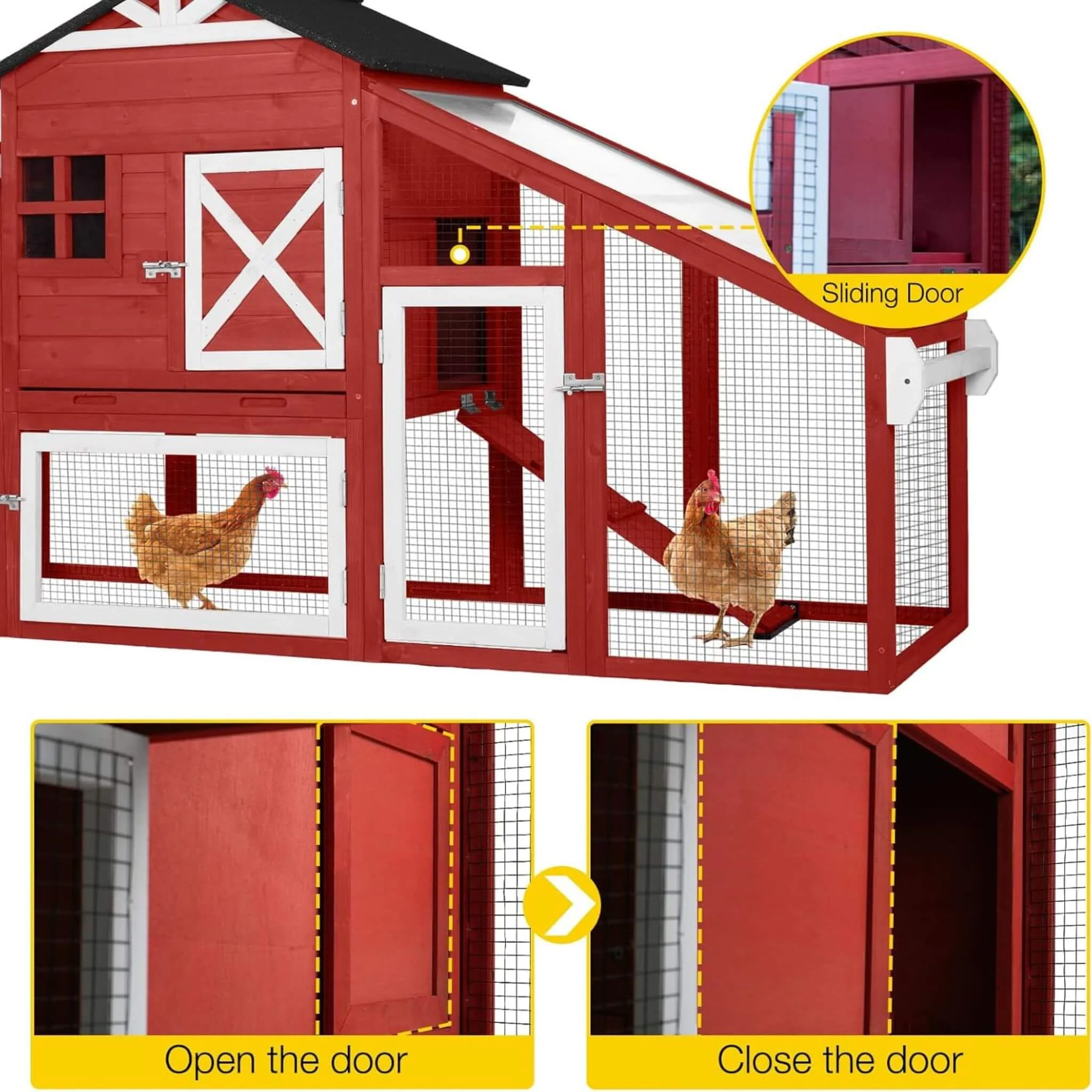 Large 73-Inch Portable Chicken Coop With Wheels And Nesting Box (SAK27495) - Image 4