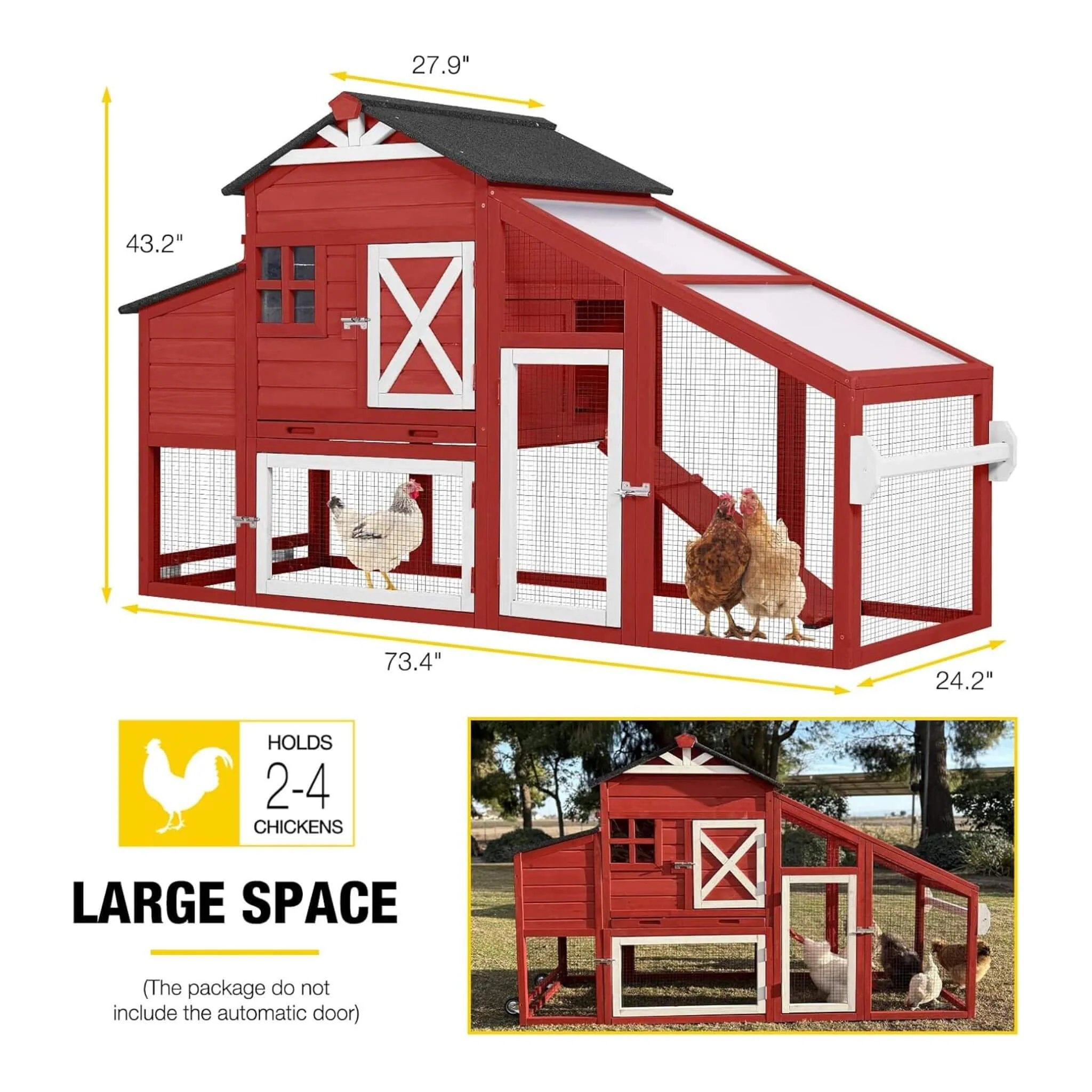 Large 73-Inch Portable Chicken Coop With Wheels And Nesting Box (SAK27495) - Image 9