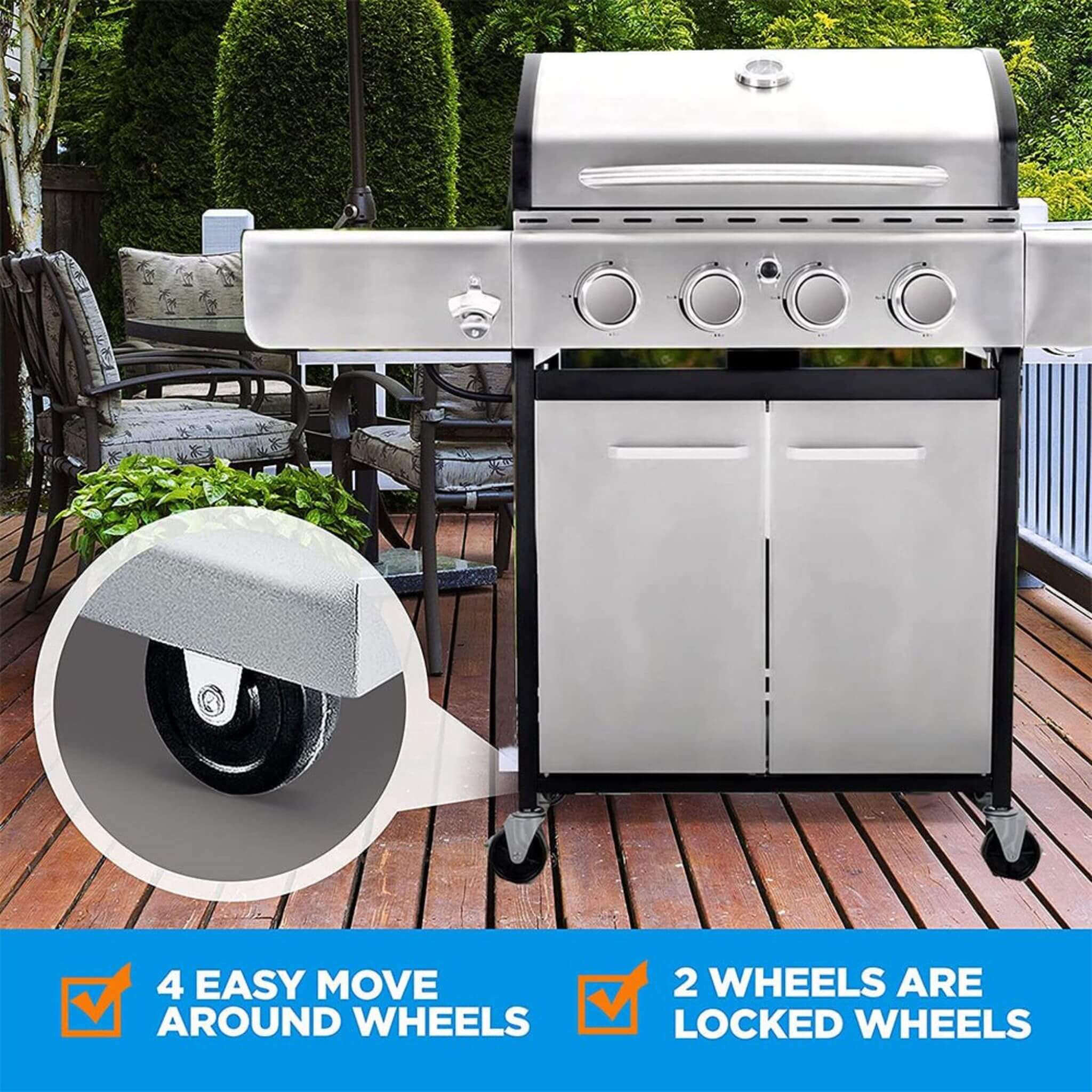 Large Outdoor 42K BTU BBQ Stainless Steel Propane Gas Grill With 4 Burners (SAK61283) - Image 5