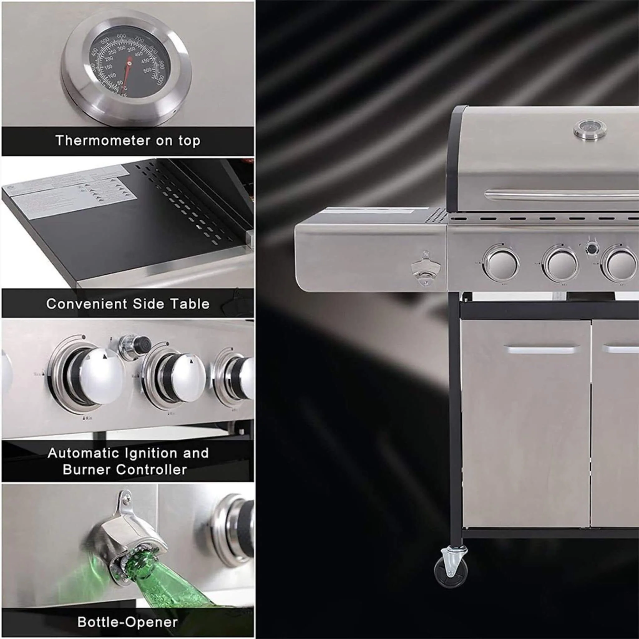 Large Outdoor 42K BTU BBQ Stainless Steel Propane Gas Grill With 4 Burners (SAK61283) - Image 8