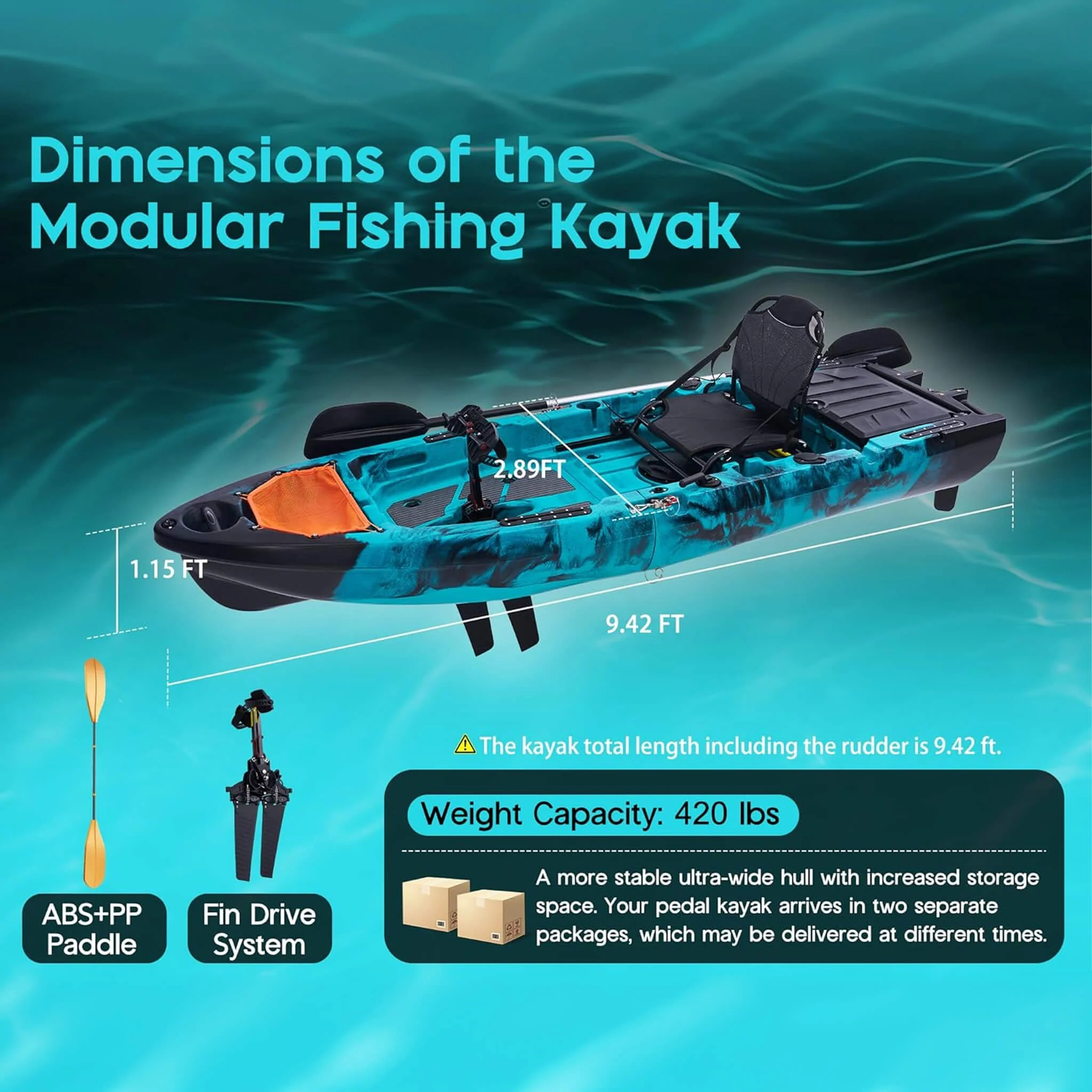 Lightweight 10FT 1-Person Modular Fishing Kayak With Fin Drive System (SAK21489) - Image 10
