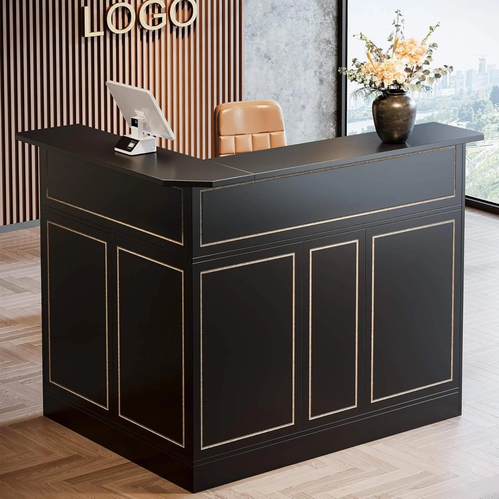Velmor Modern L-Shaped Reception Desk With Storage Shelves (SAK81036) - Image 10