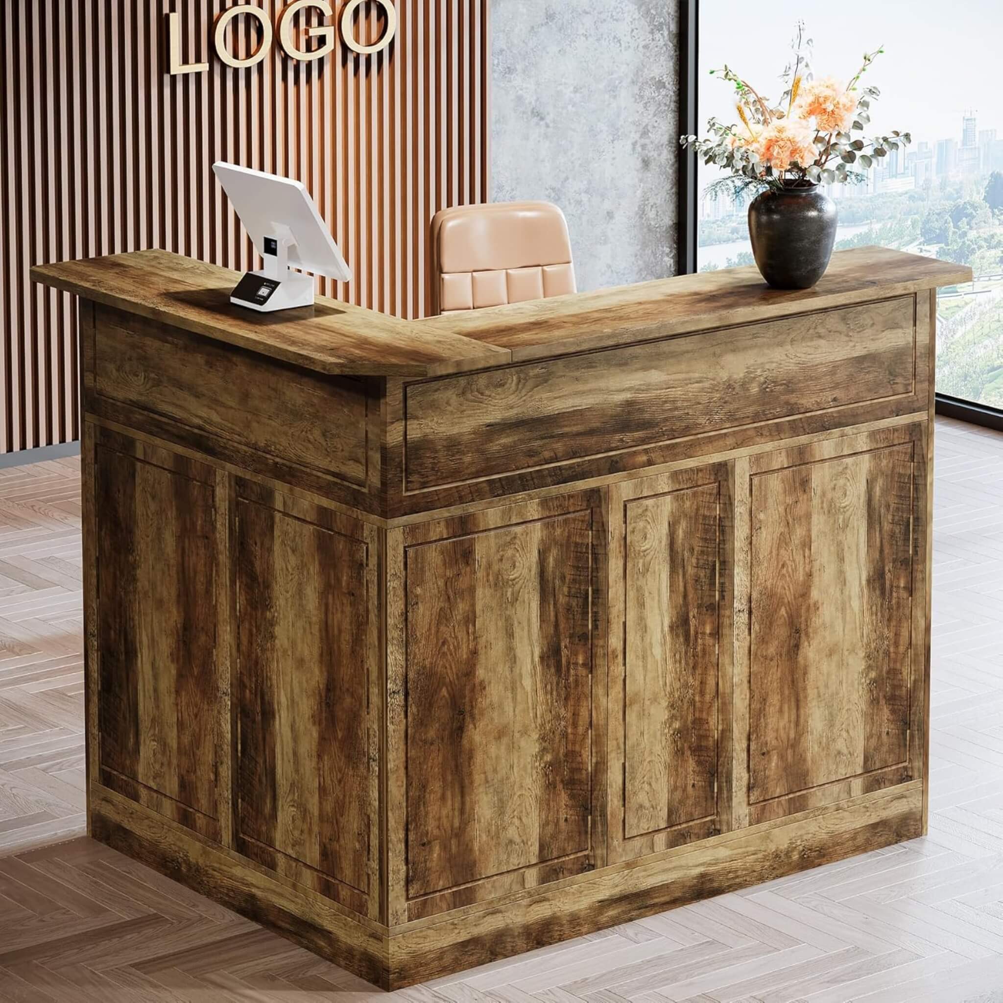 Velmor Modern L-Shaped Reception Desk With Storage Shelves (SAK81036) - Image 11