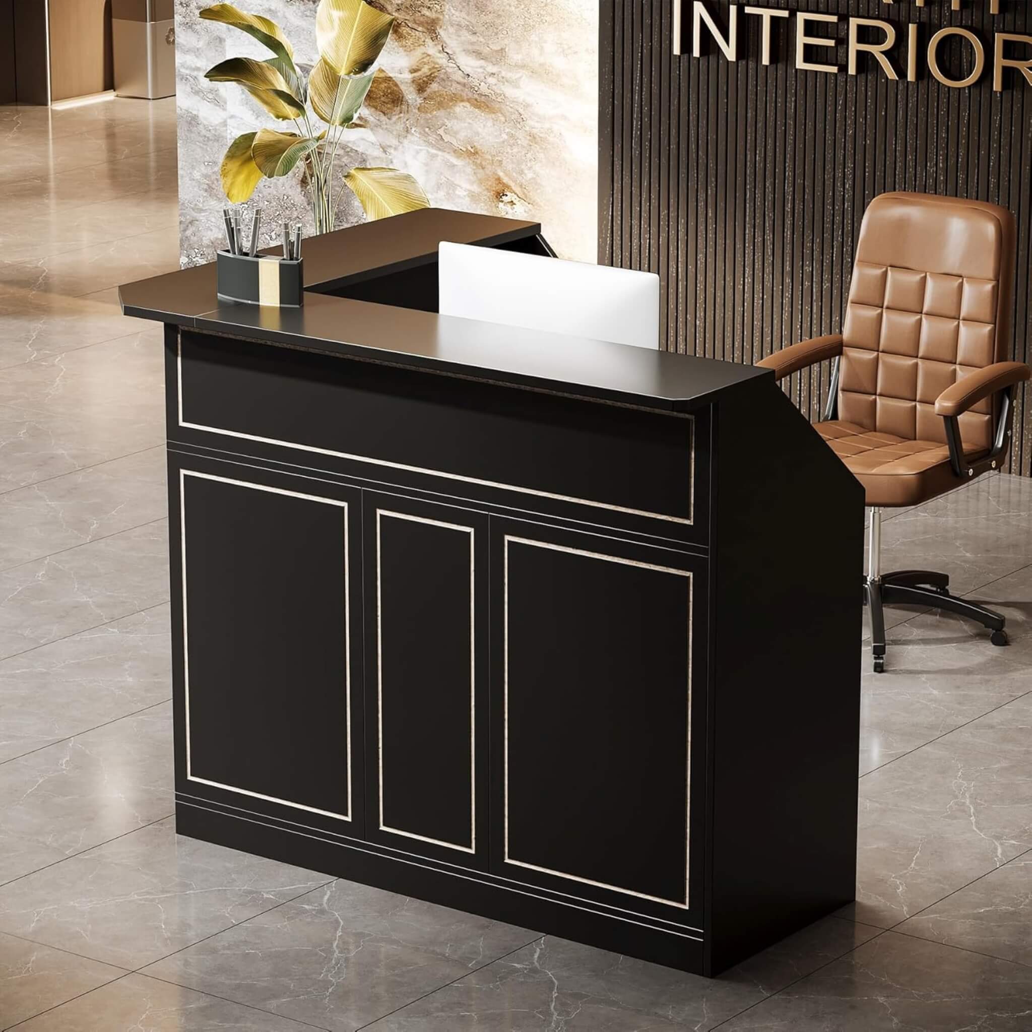Velmor Modern L-Shaped Reception Desk With Storage Shelves (SAK81036) - Image 4