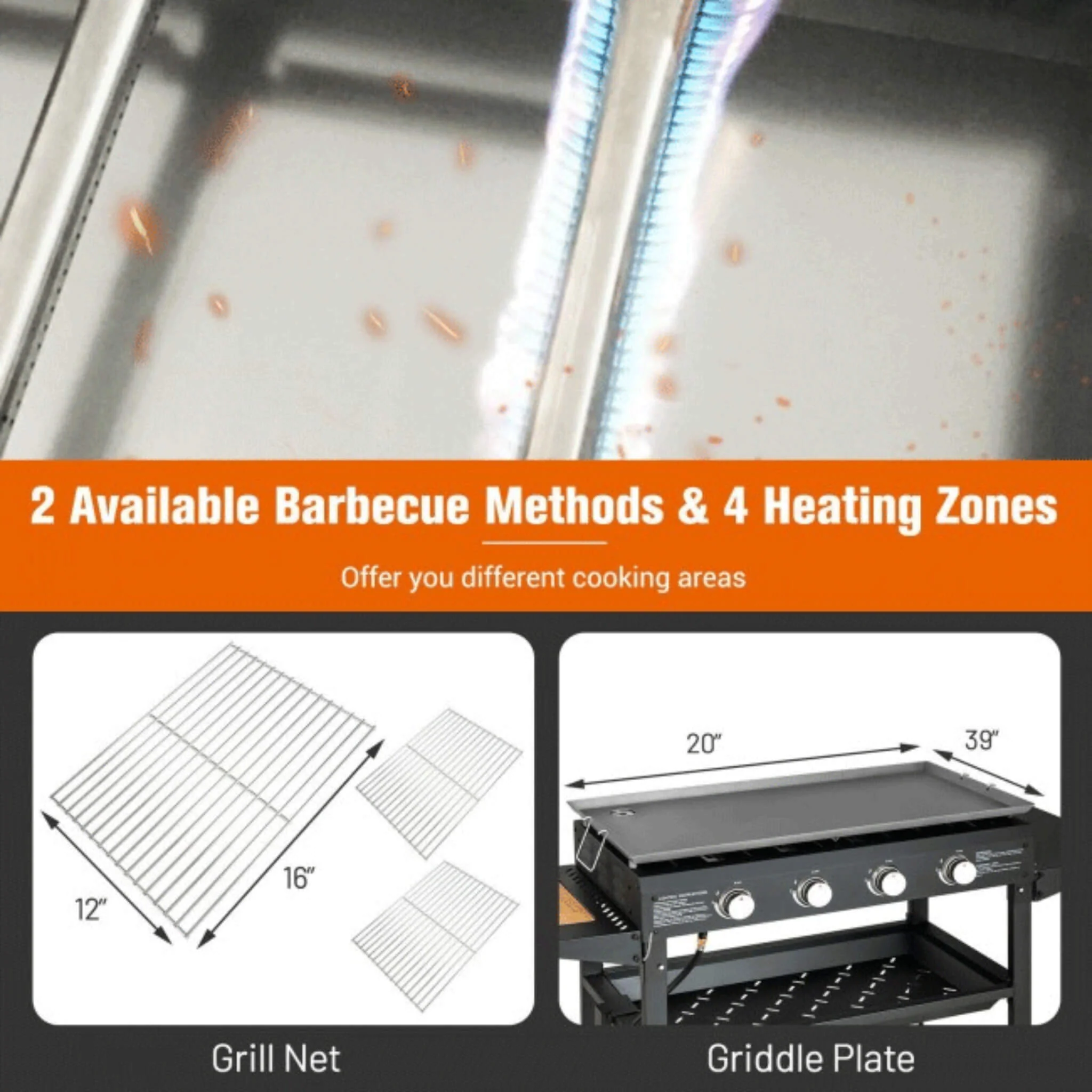 Portable Outdoor 4 Burner Propane Flat Top Gas Grill W/ Wheels, 60K BTU (SAK66104) - Image 11