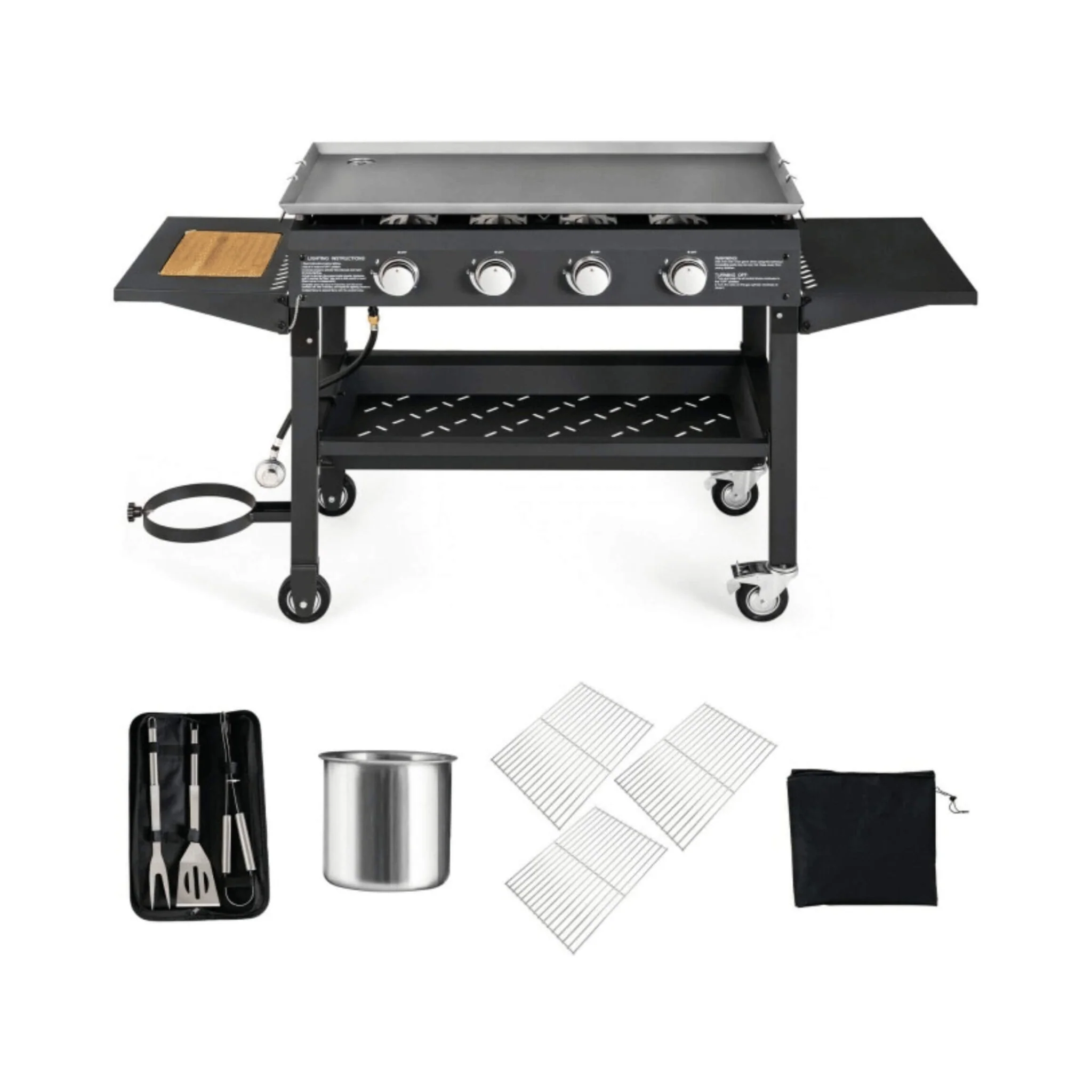 Portable Outdoor 4 Burner Propane Flat Top Gas Grill W/ Wheels, 60K BTU (SAK66104) - Image 12