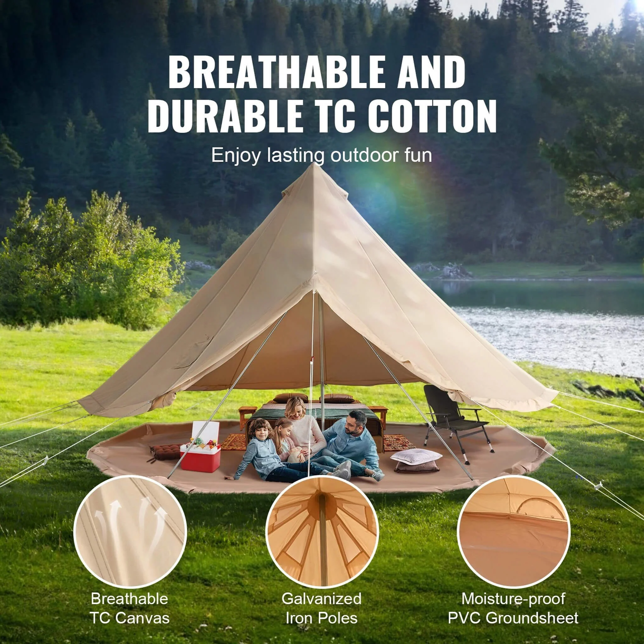 Premium 4-Season Camping Canvas Bell Yurt Tent With Stove Jack (SAK47589) - Image 4