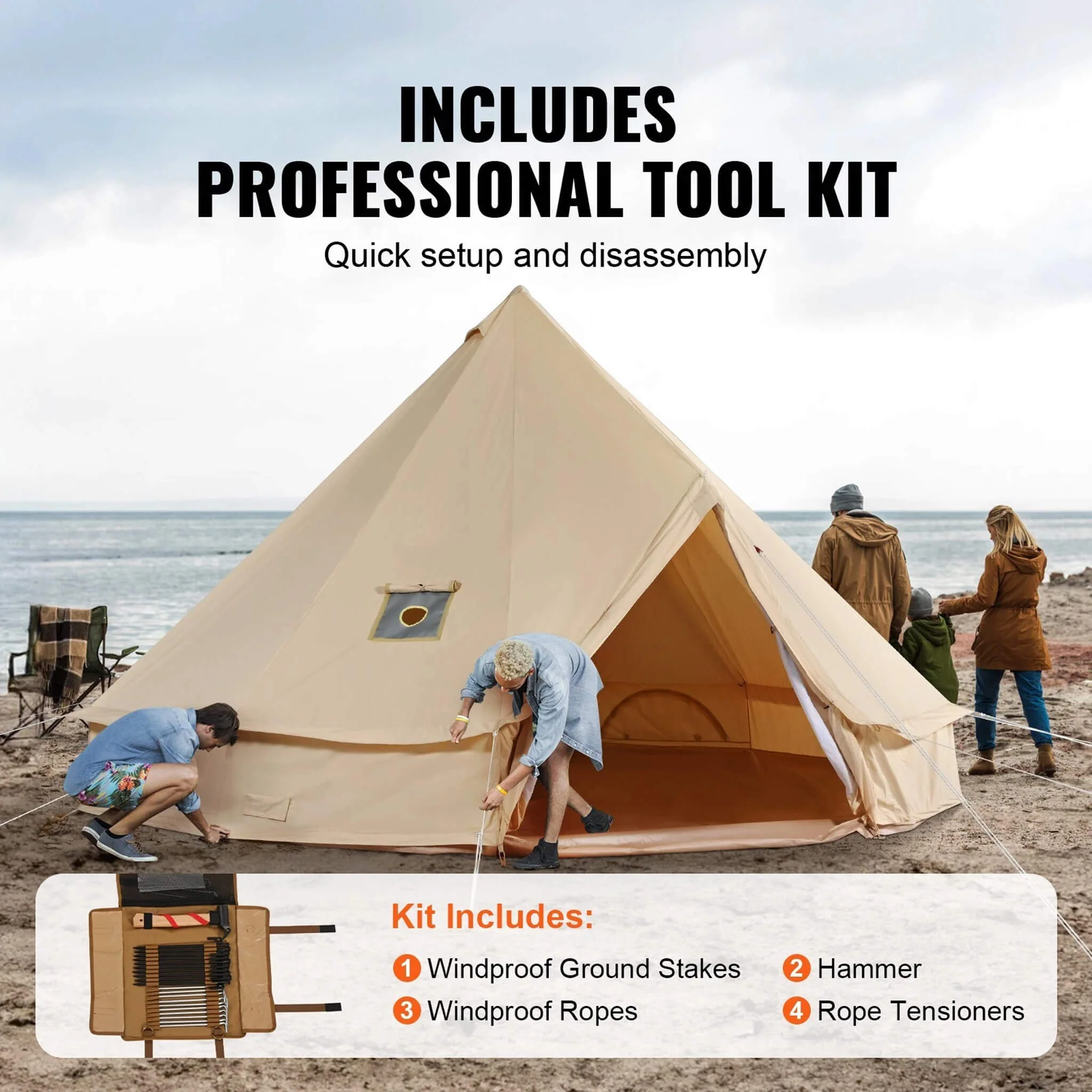 Premium 4-Season Camping Canvas Bell Yurt Tent With Stove Jack (SAK47589) - Image 5