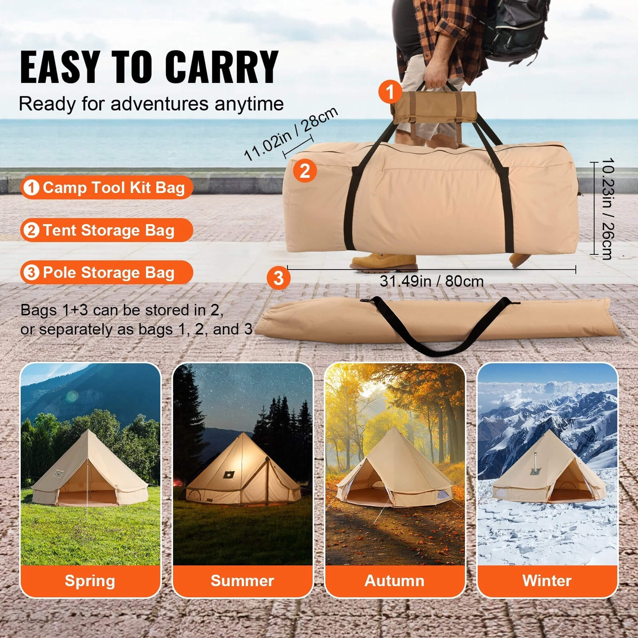 Premium 4-Season Camping Canvas Bell Yurt Tent With Stove Jack (SAK47589) - Image 7