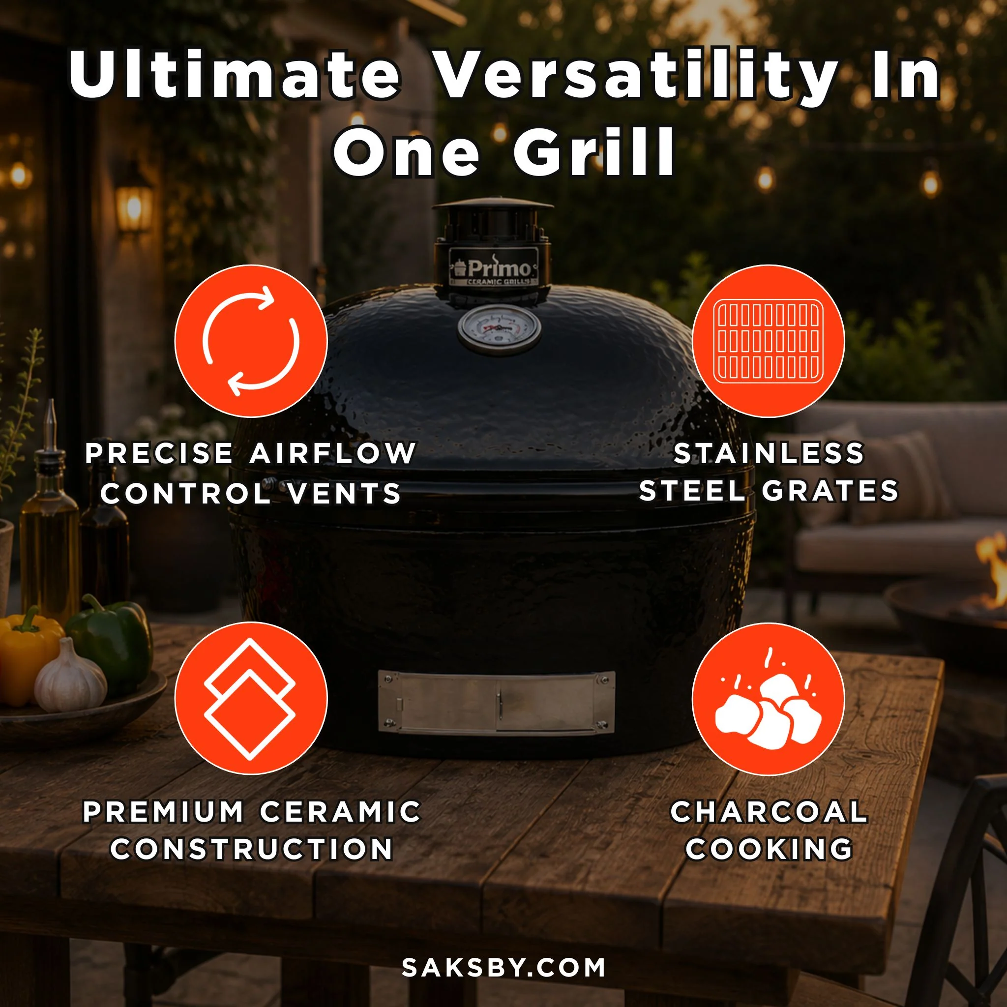 Primo Oval XXL Black Ceramic Kamado Charcoal Grill [PGCXXLH] (SAK25674) - Image 5