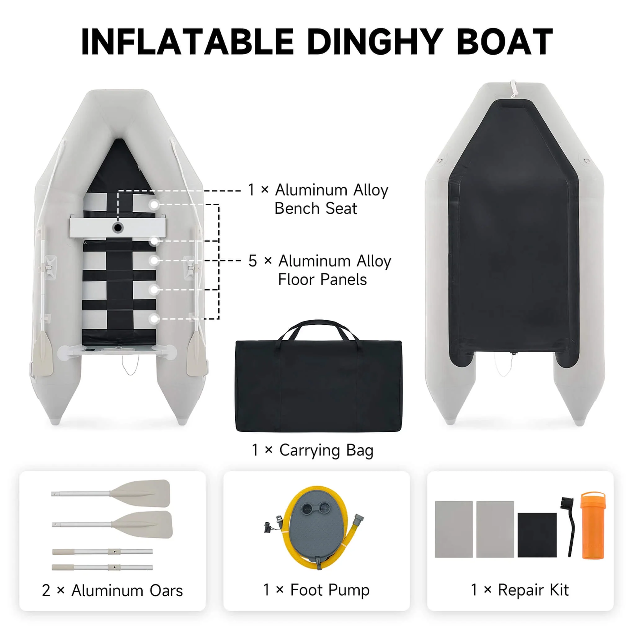 Virtue US 10FT 4-Person Heavy-Duty Inflatable Dinghy Transom Sport Tender Boat (SAK98153) - Image 11