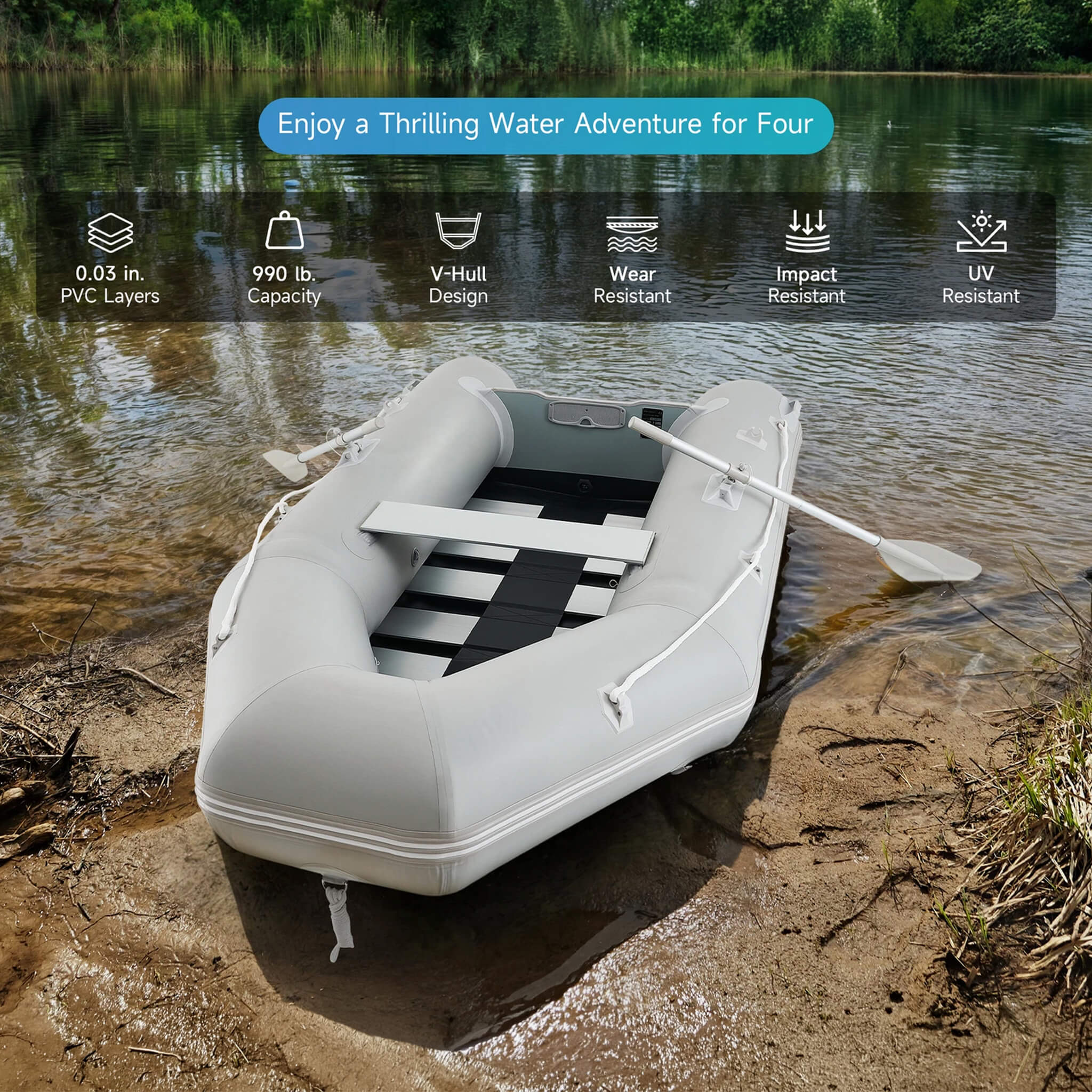Virtue US 10FT 4-Person Heavy-Duty Inflatable Dinghy Transom Sport Tender Boat (SAK98153) - Image 4