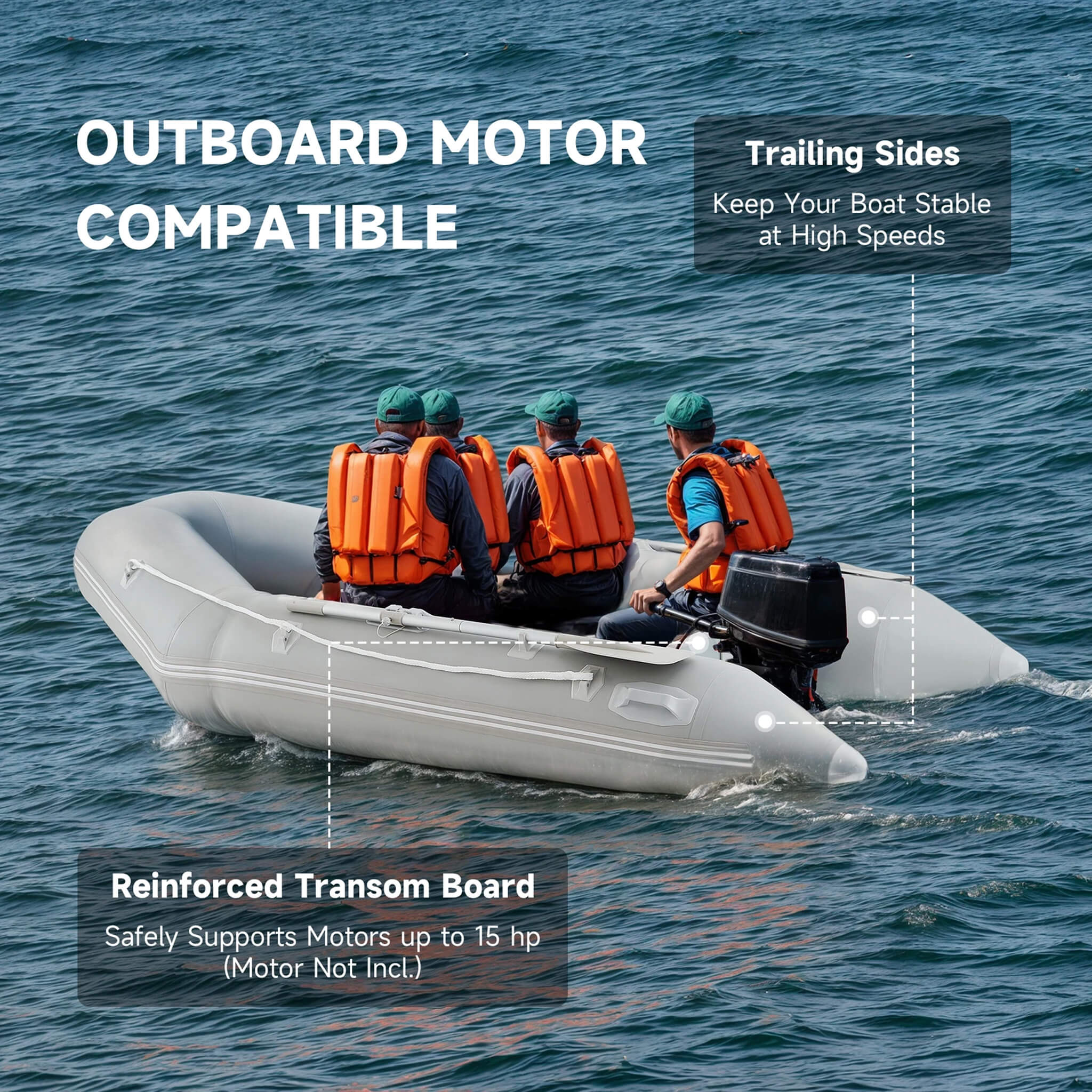 Virtue US 10FT 4-Person Heavy-Duty Inflatable Dinghy Transom Sport Tender Boat (SAK98153) - Image 5
