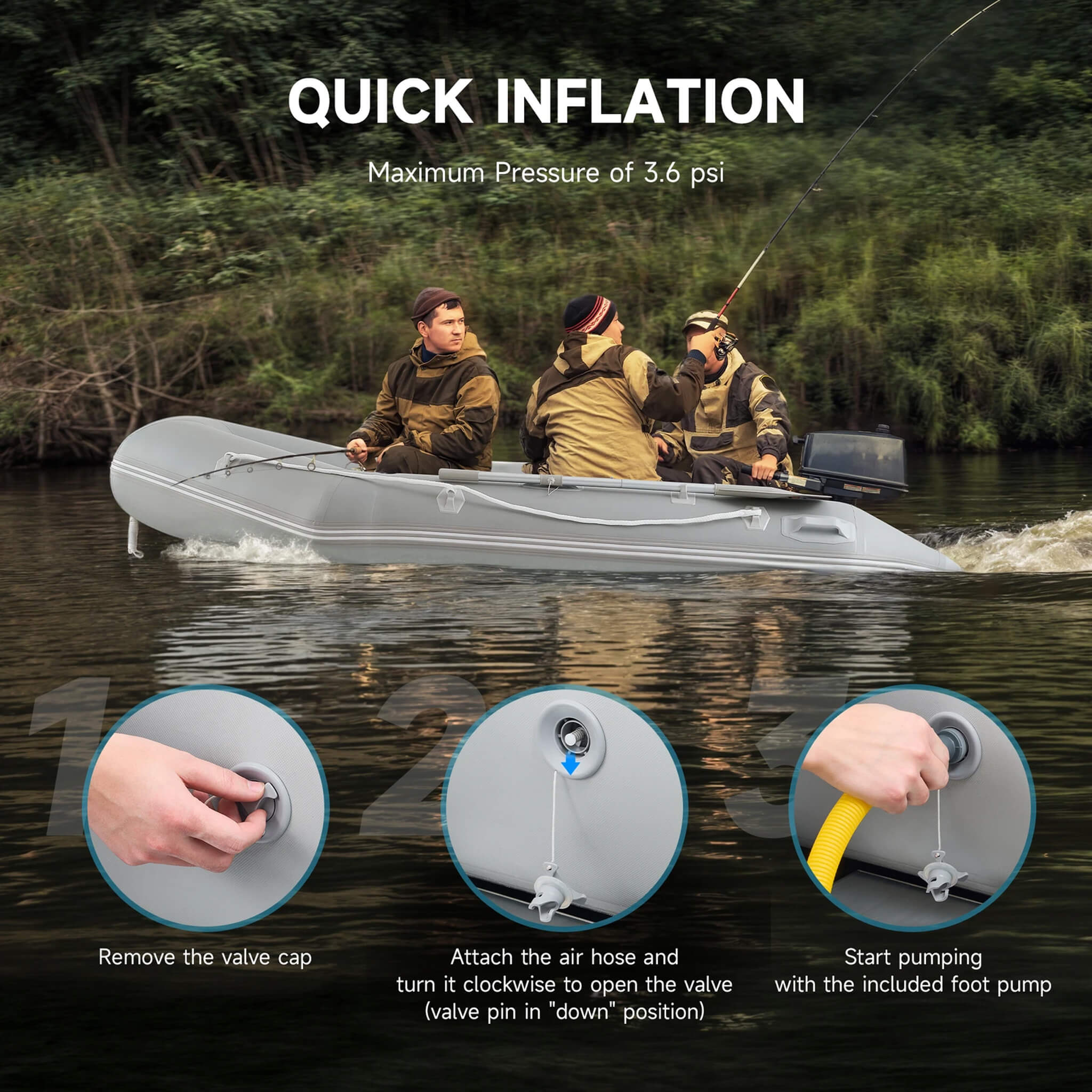 Virtue US 10FT 4-Person Heavy-Duty Inflatable Dinghy Transom Sport Tender Boat (SAK98153) - Image 6